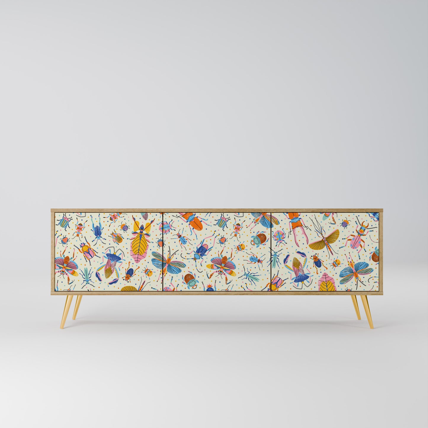 COLORFUL INSECTS 3-Door TV Stand in Oak Effect