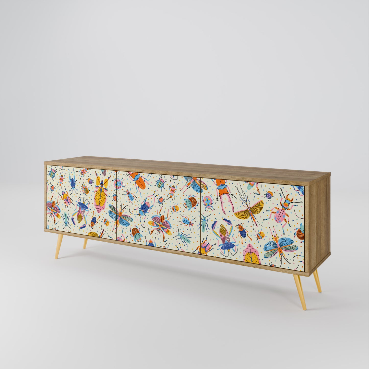 COLORFUL INSECTS 3-Door TV Stand in Oak Effect