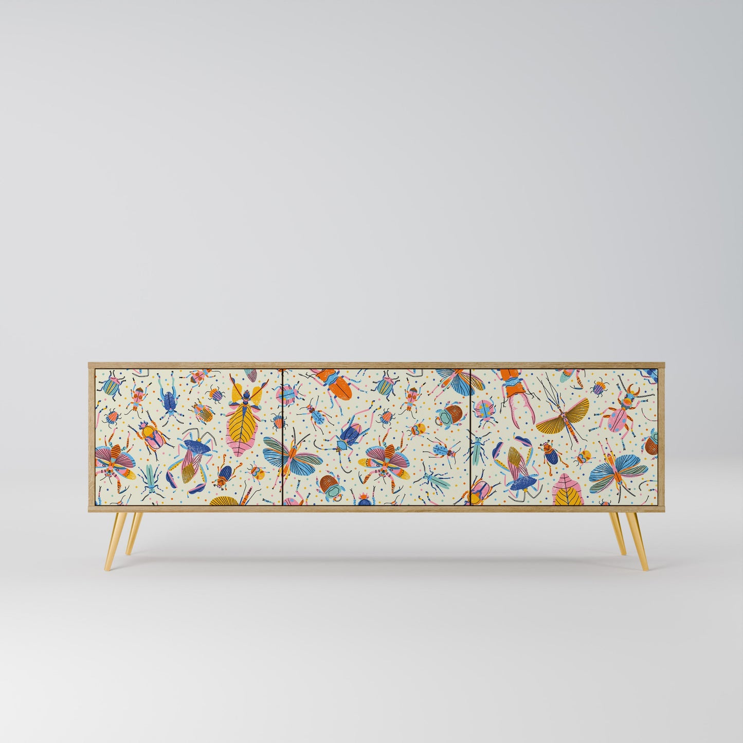 COLORFUL INSECTS 3-Door TV Stand in Oak Effect