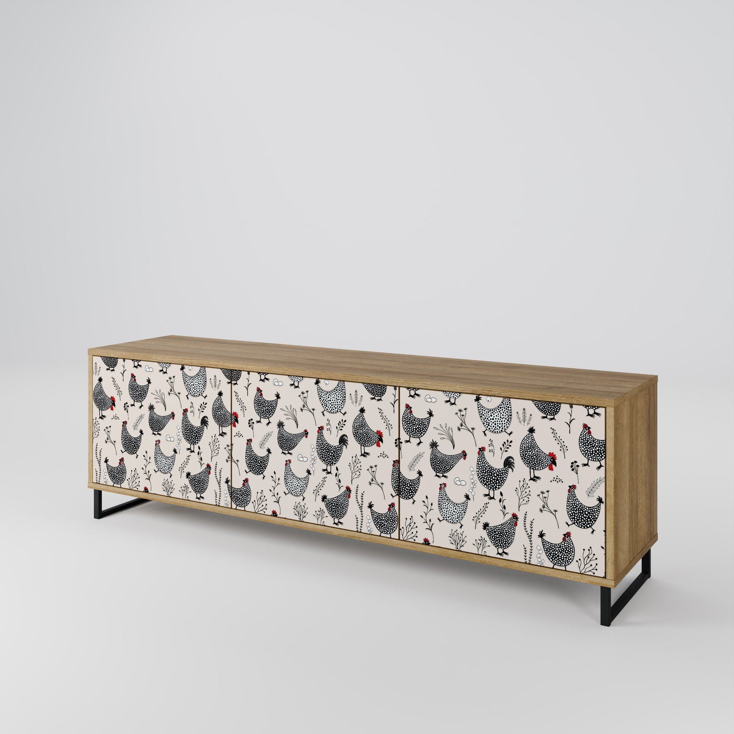 HAPPY HENS 3-Door TV Stand in Oak Effect