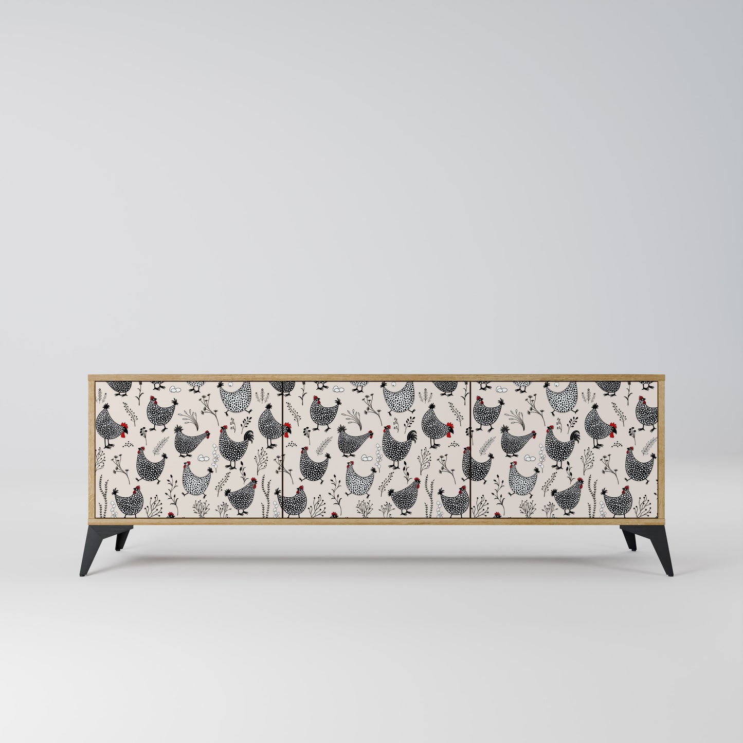 HAPPY HENS 3-Door TV Stand in Oak Effect