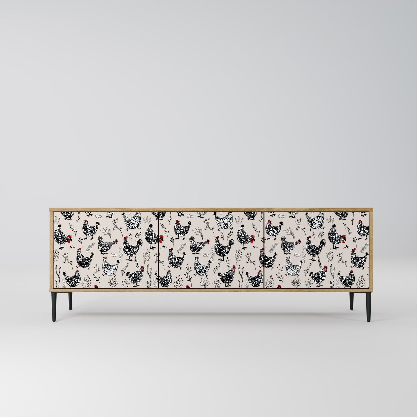 HAPPY HENS 3-Door TV Stand in Oak Effect