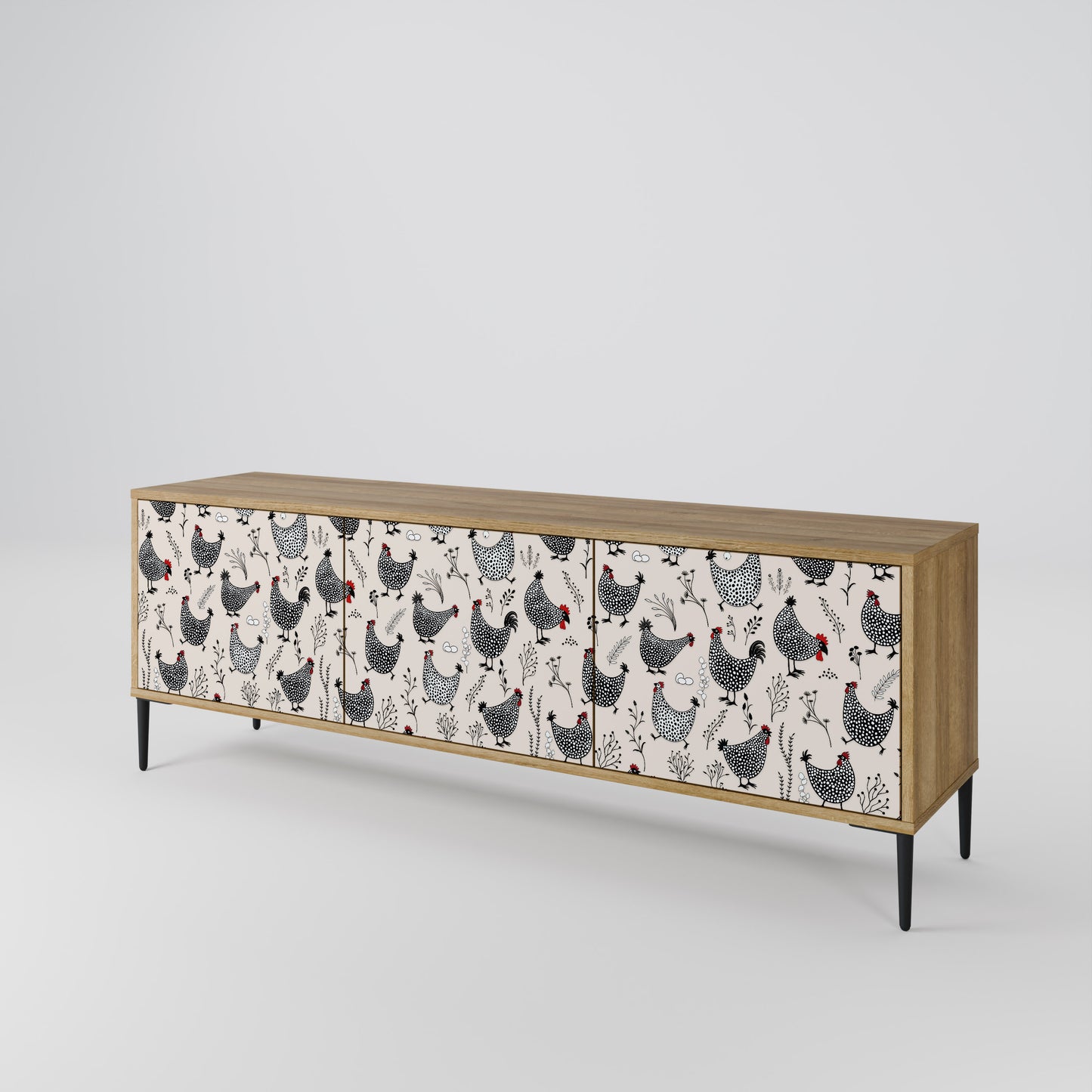 HAPPY HENS 3-Door TV Stand in Oak Effect