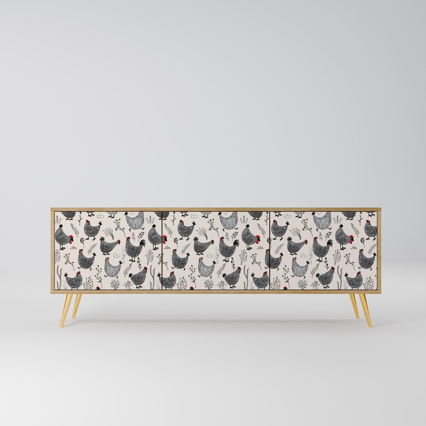 HAPPY HENS 3-Door TV Stand in Oak Effect