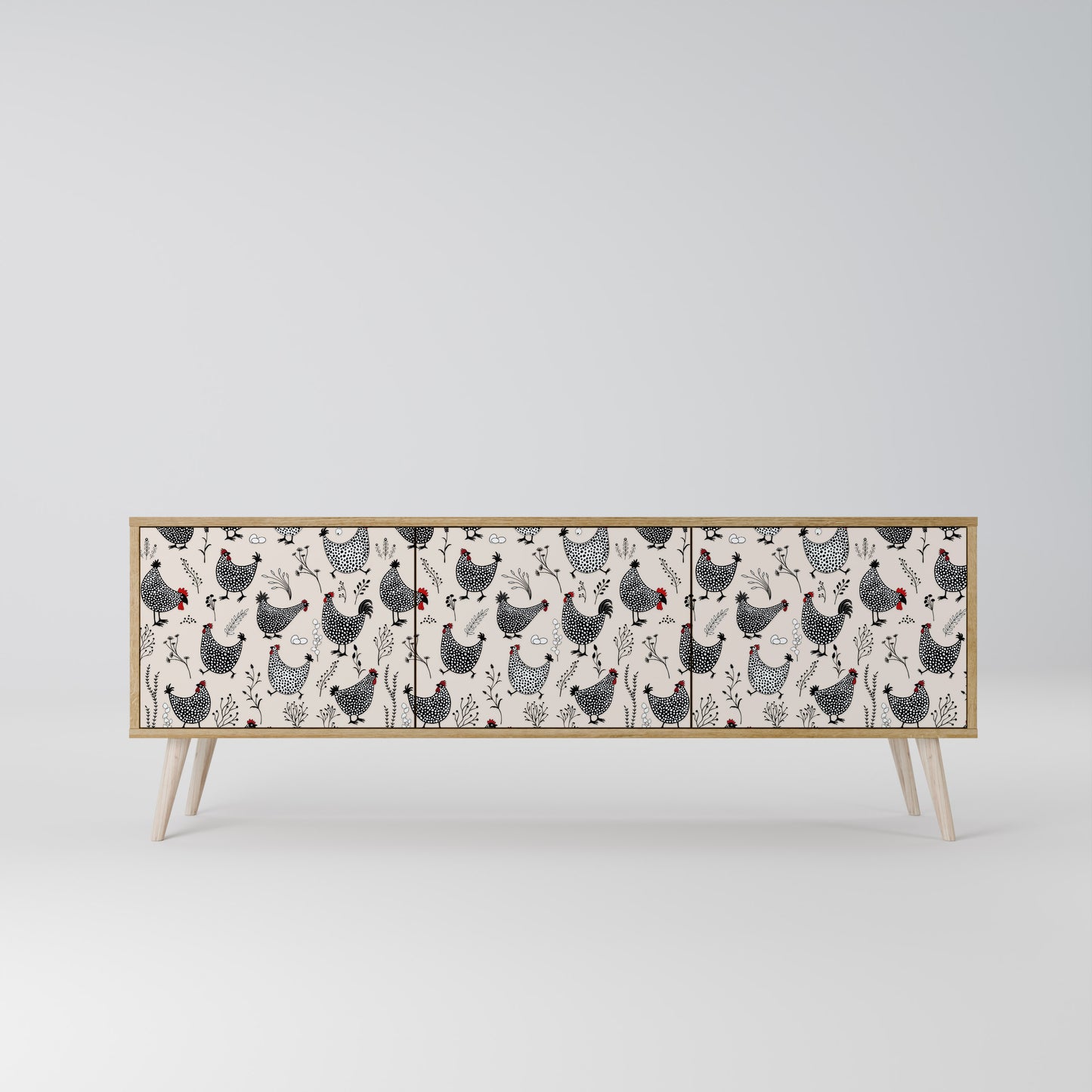 HAPPY HENS 3-Door TV Stand in Oak Effect