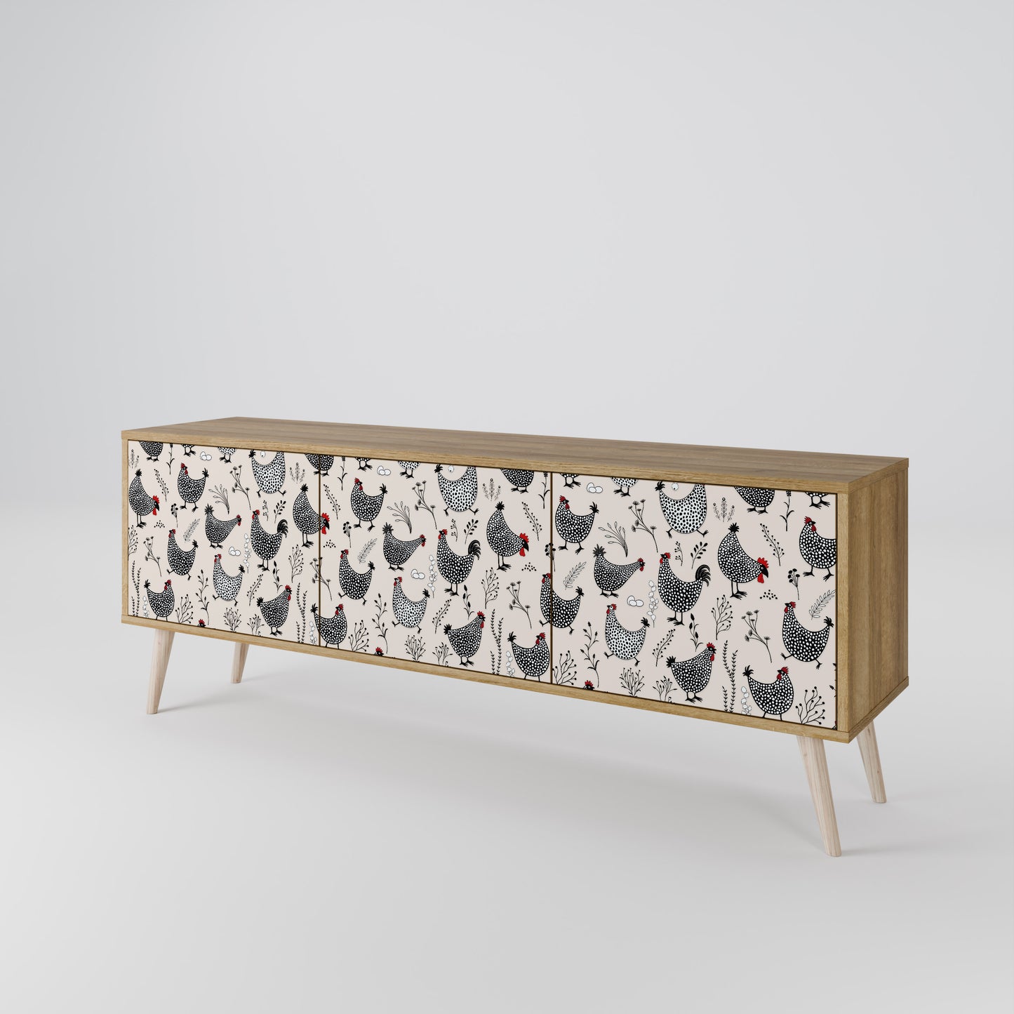 HAPPY HENS 3-Door TV Stand in Oak Effect
