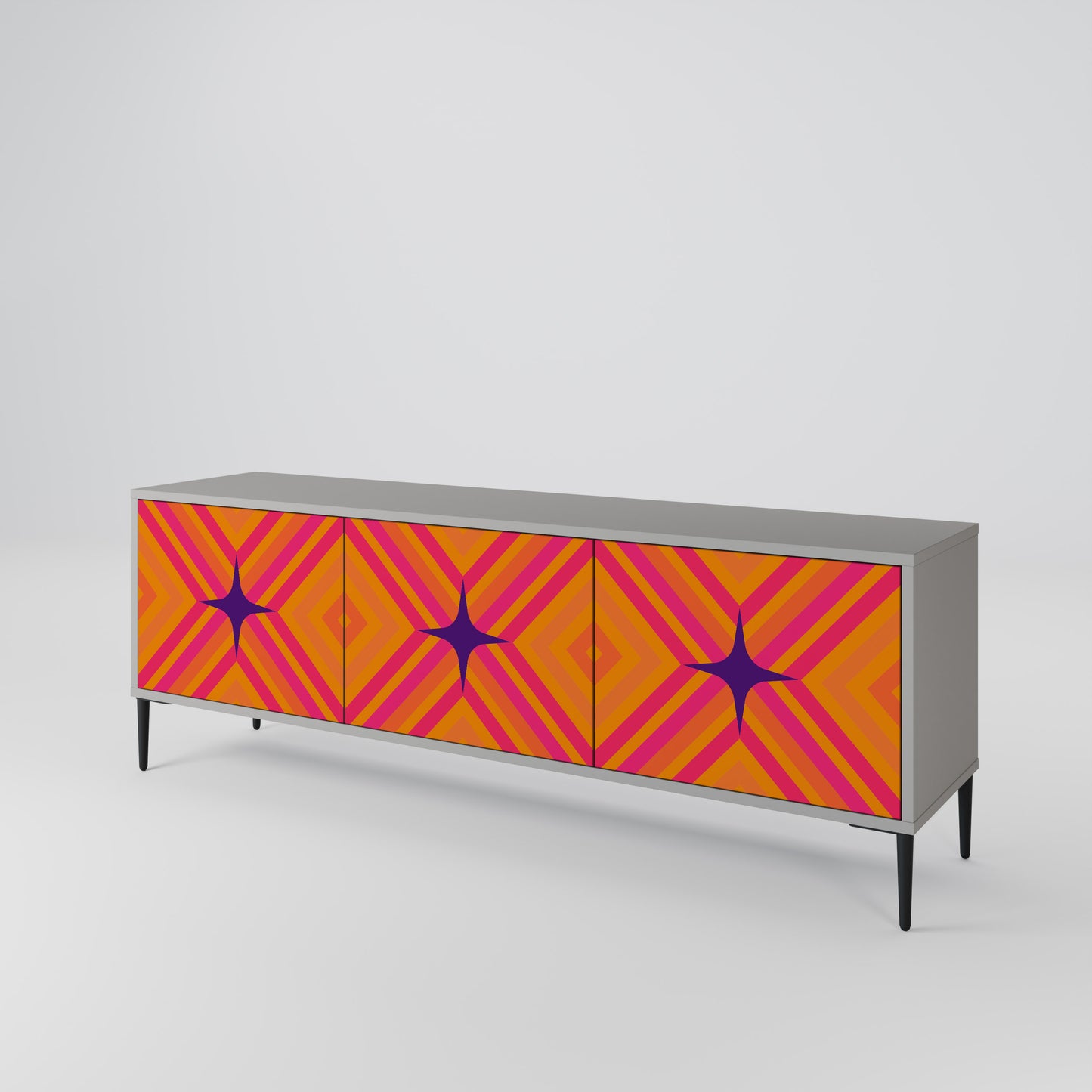 GEOMETRIC BRILLIANCE 3-dörrars TV-bänk i grå finish