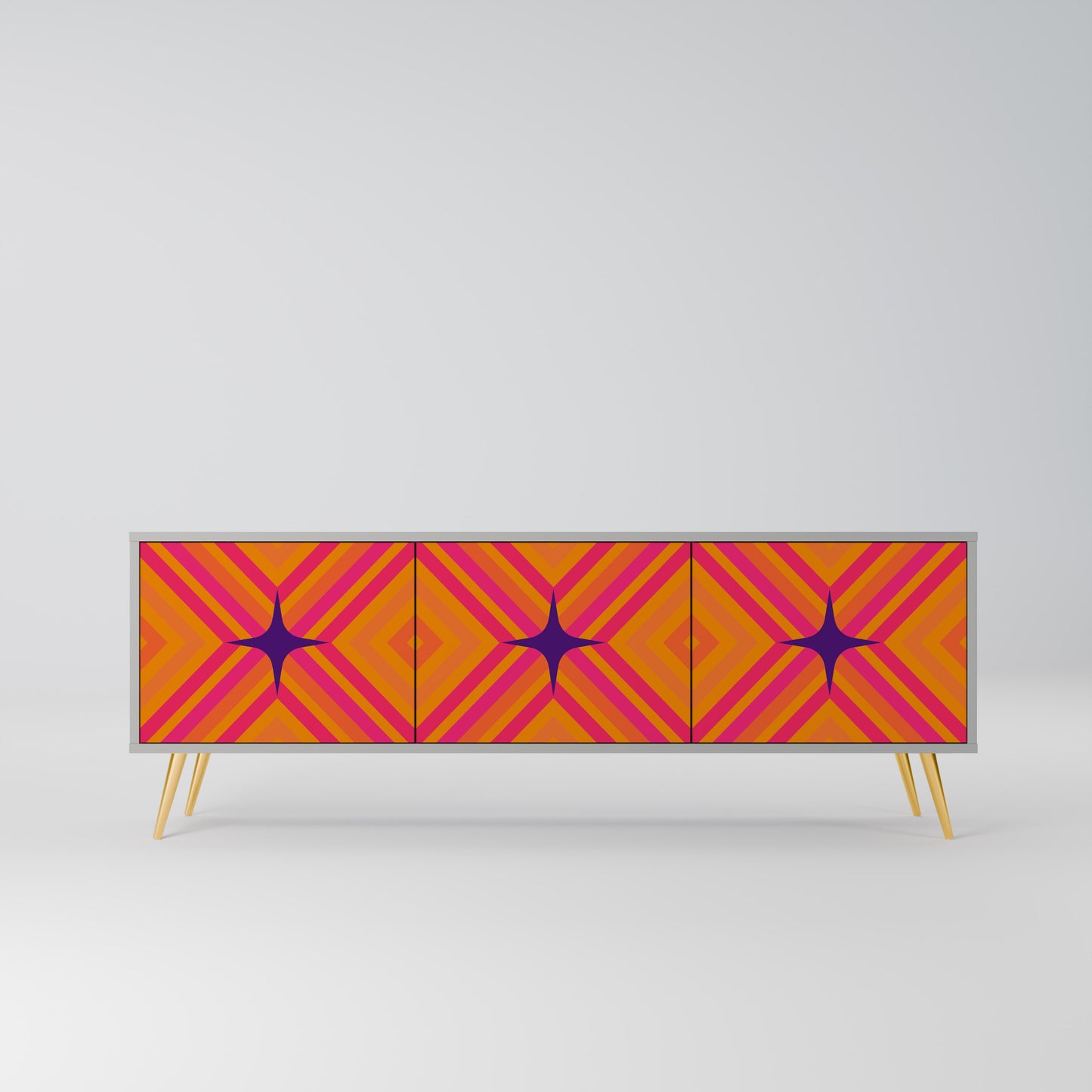 GEOMETRIC BRILLIANCE 3-dörrars TV-bänk i grå finish