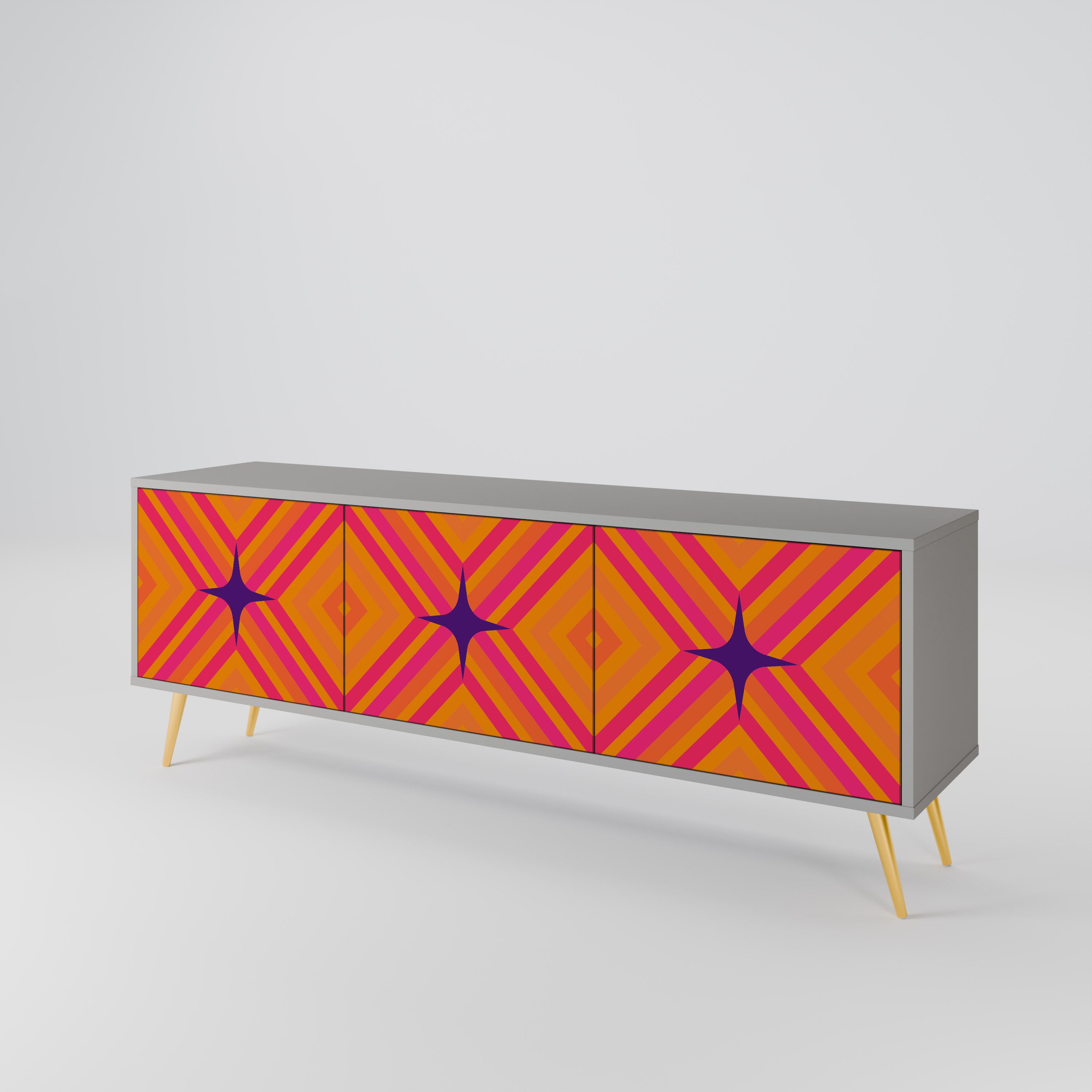 GEOMETRIC BRILLIANCE 3-dörrars TV-bänk i grå finish