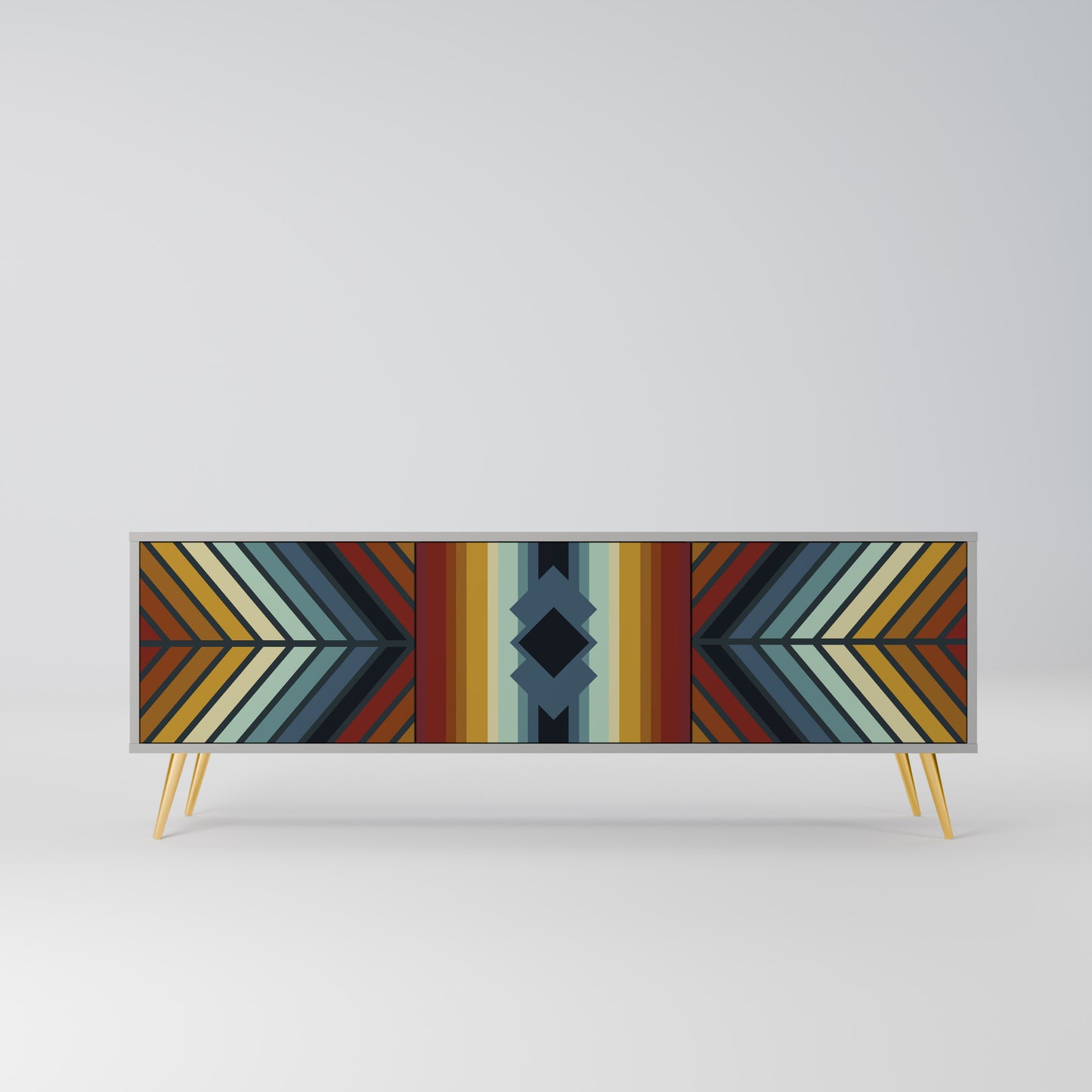 INDIGENOUS ZIGZAG 3-dörrars TV-bänk i grå finish