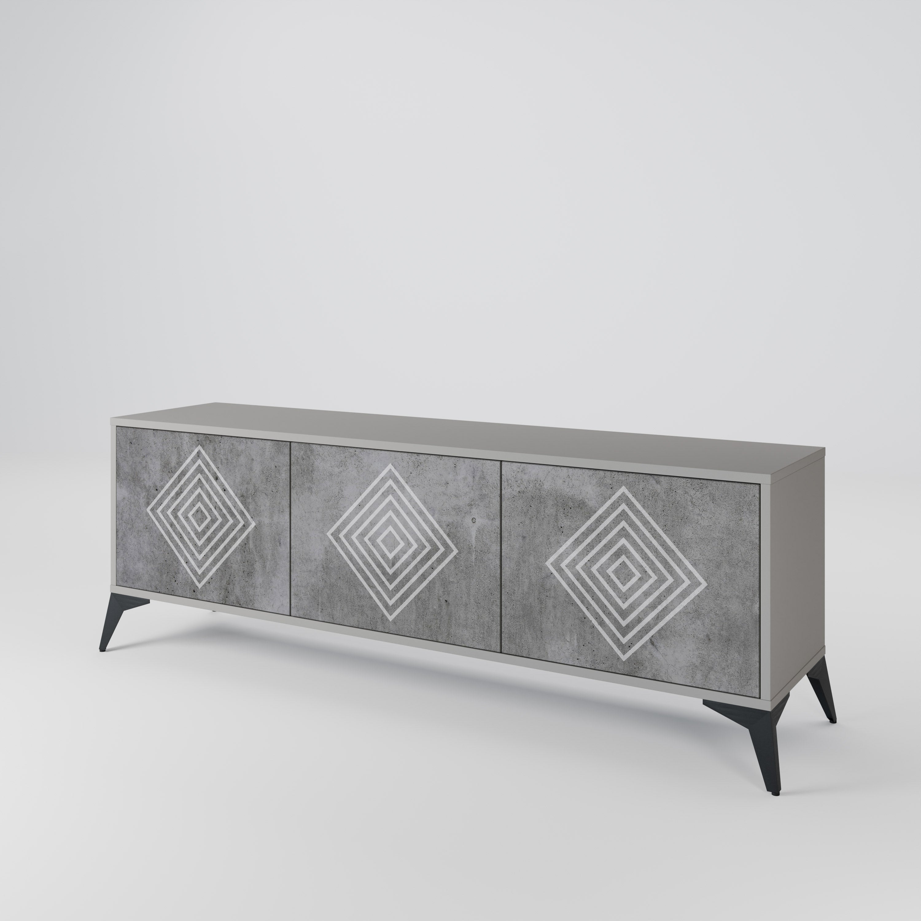 POLYGONAL ARTISTRY 3-dörrars TV-bänk i grå finish