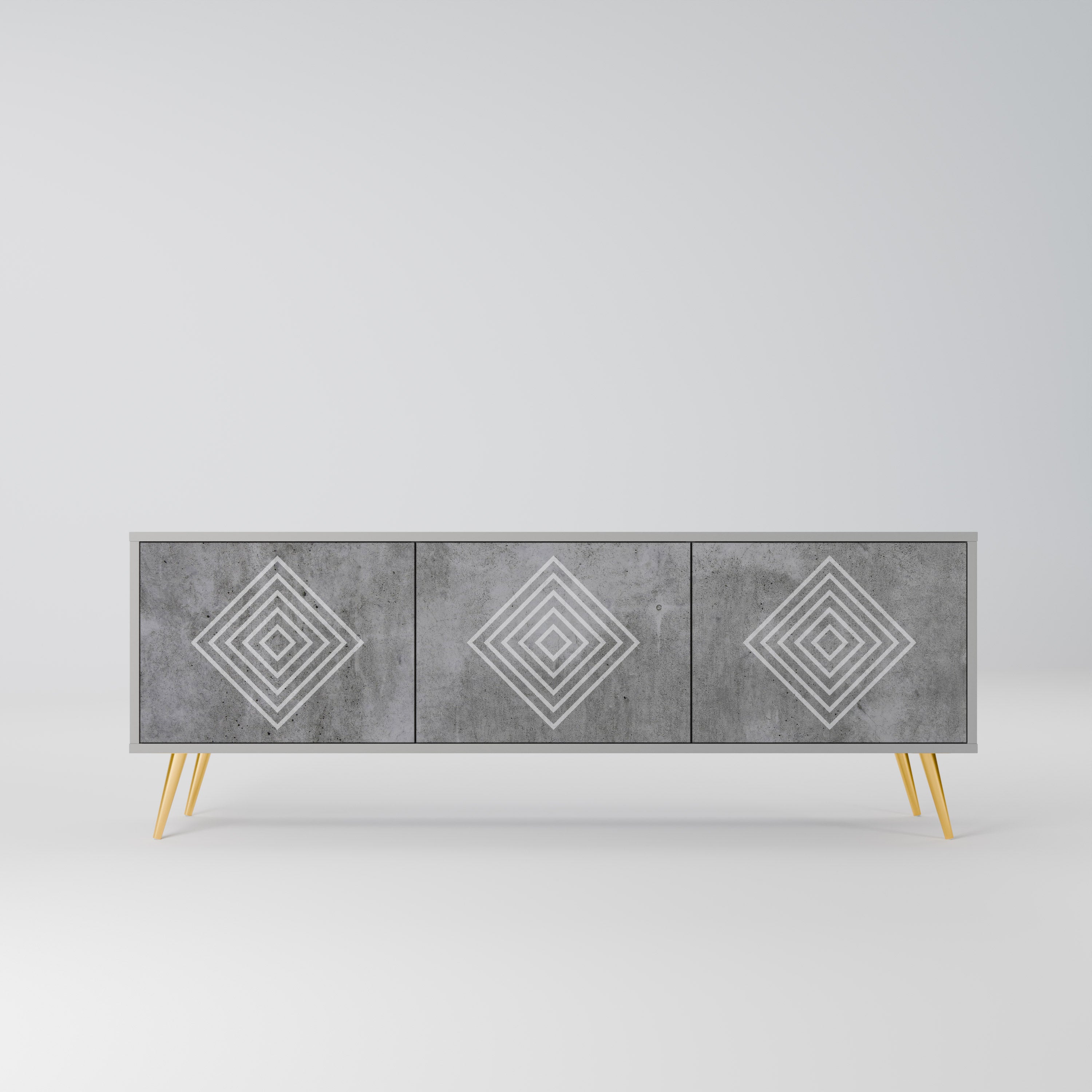 POLYGONAL ARTISTRY 3-dörrars TV-bänk i grå finish
