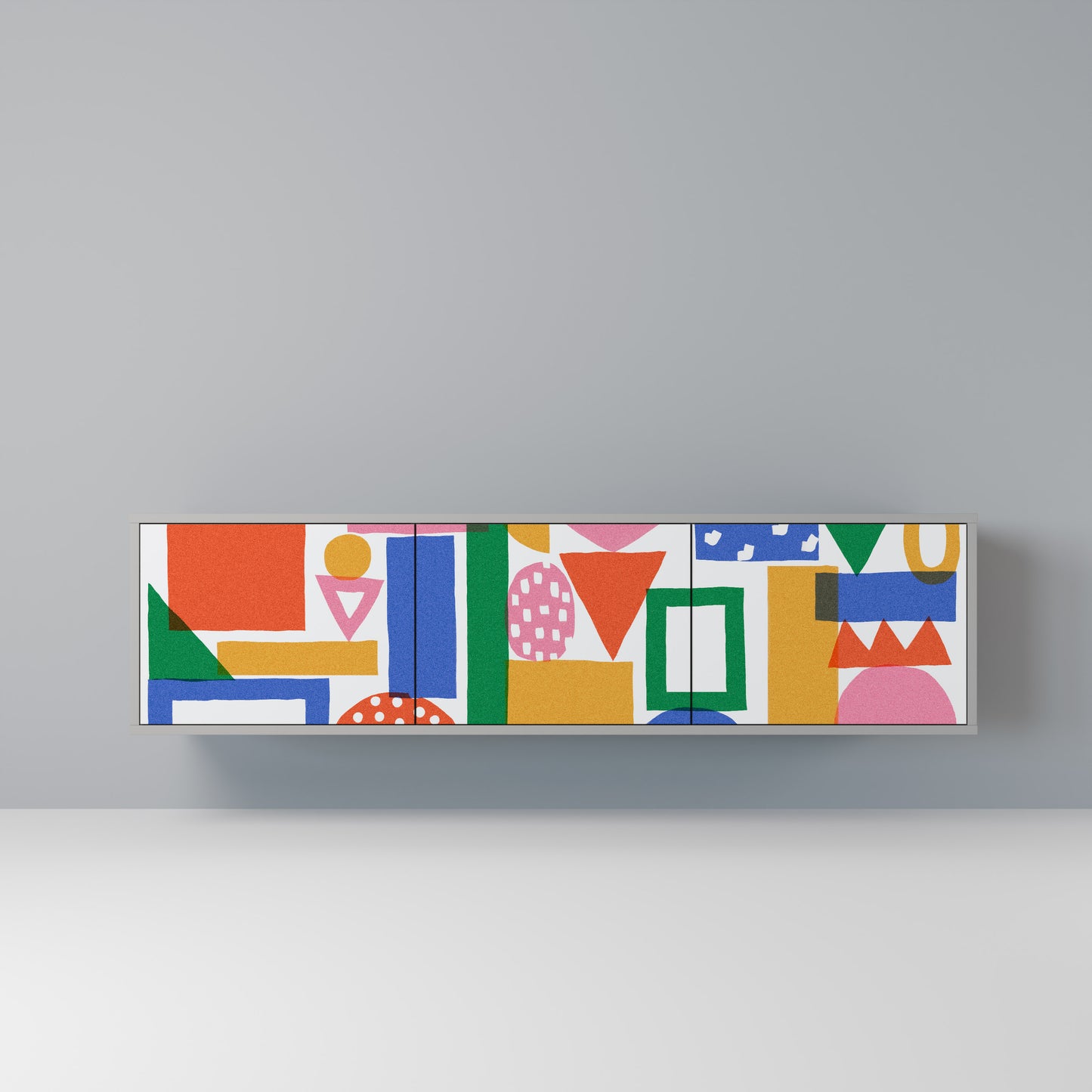 GEOMETRIC GLIMMER 3-dörrars TV-bänk i grå finish