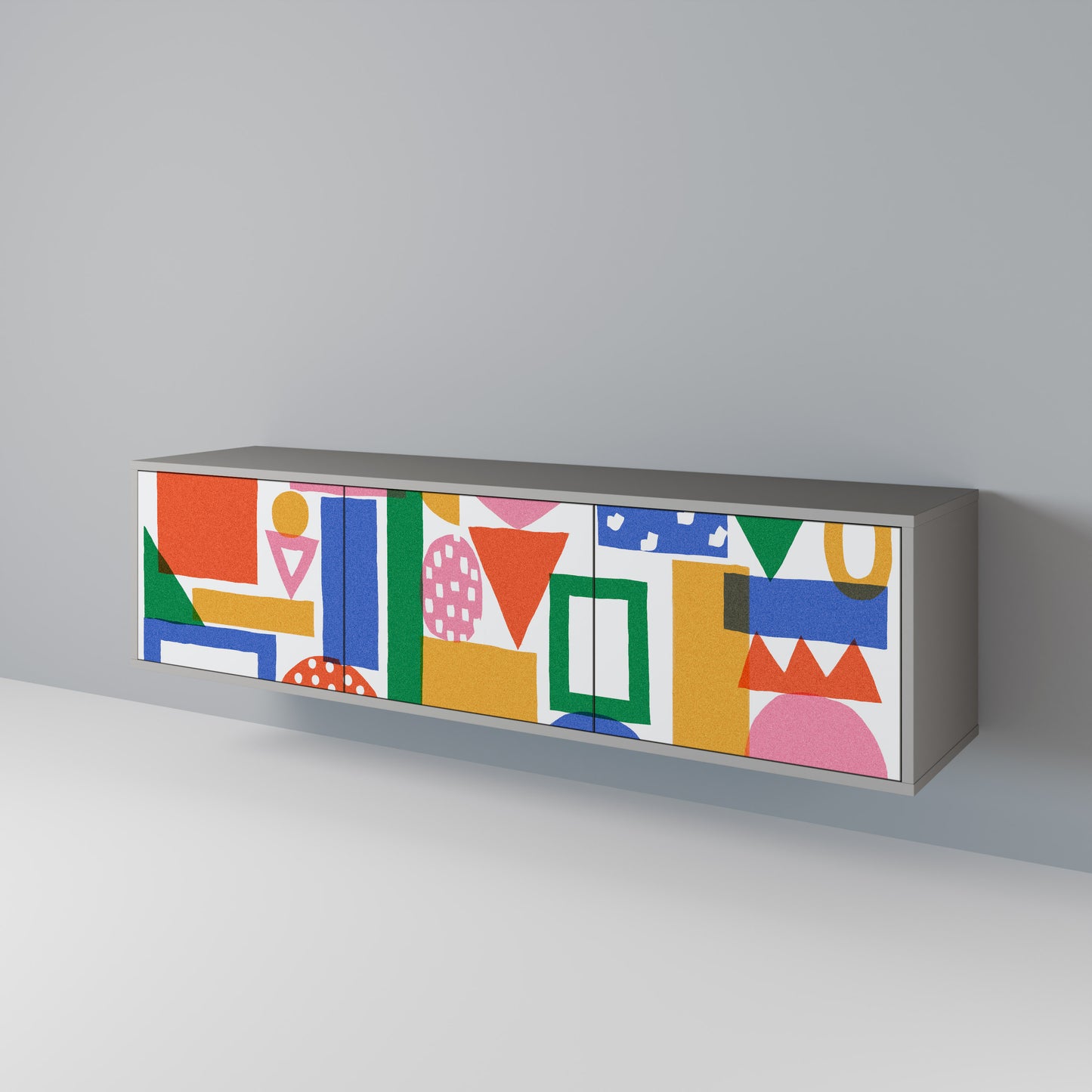 GEOMETRIC GLIMMER 3-dörrars TV-bänk i grå finish