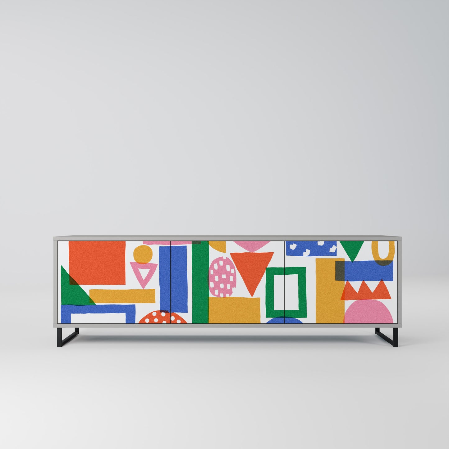 GEOMETRIC GLIMMER 3-dörrars TV-bänk i grå finish