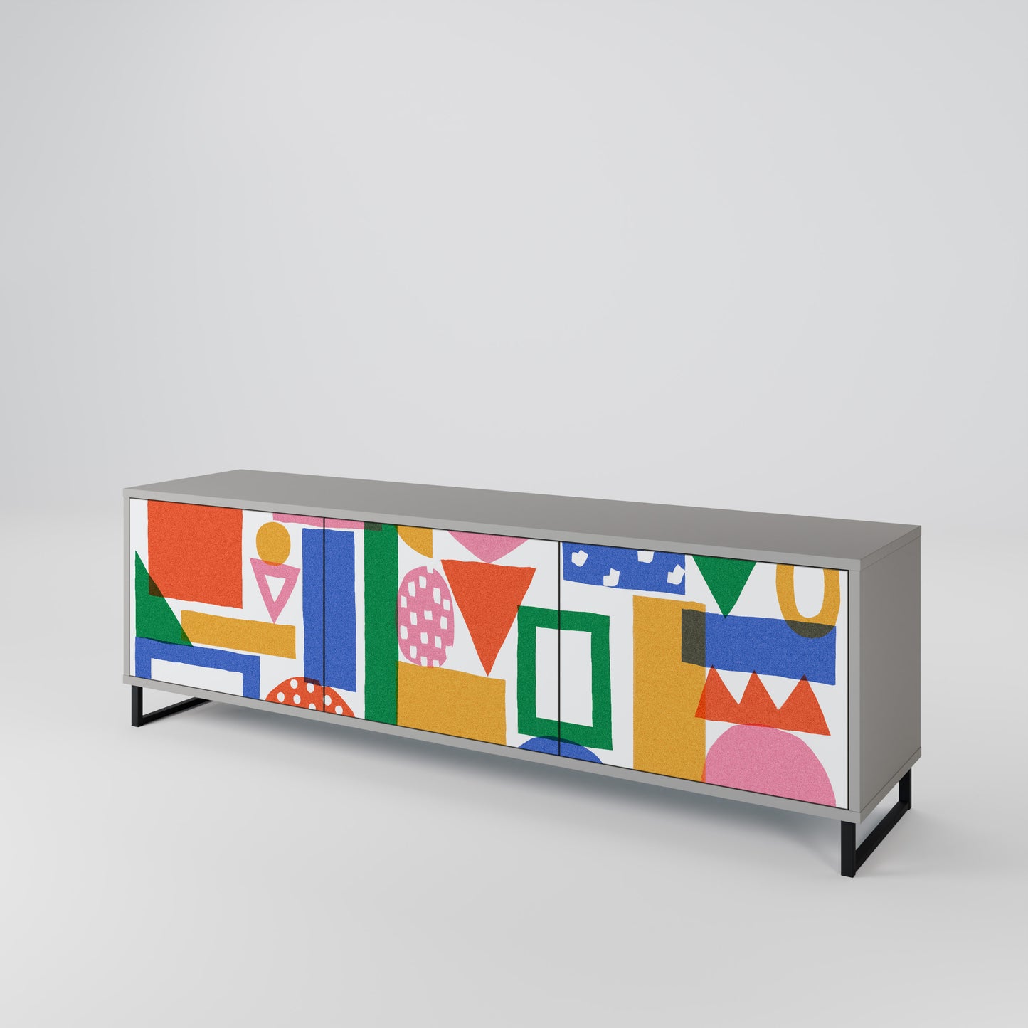 GEOMETRIC GLIMMER 3-dörrars TV-bänk i grå finish