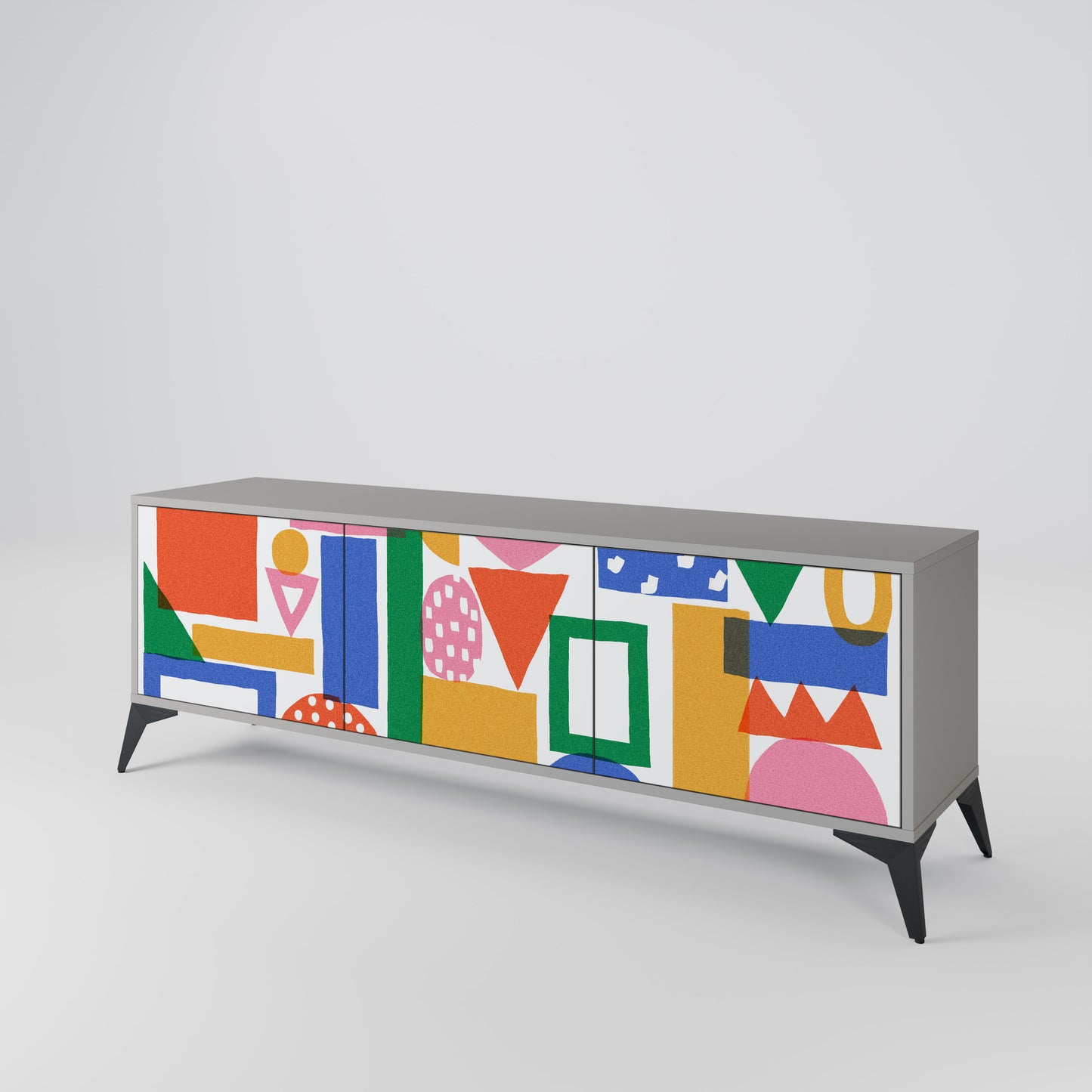 GEOMETRIC GLIMMER 3-dörrars TV-bänk i grå finish
