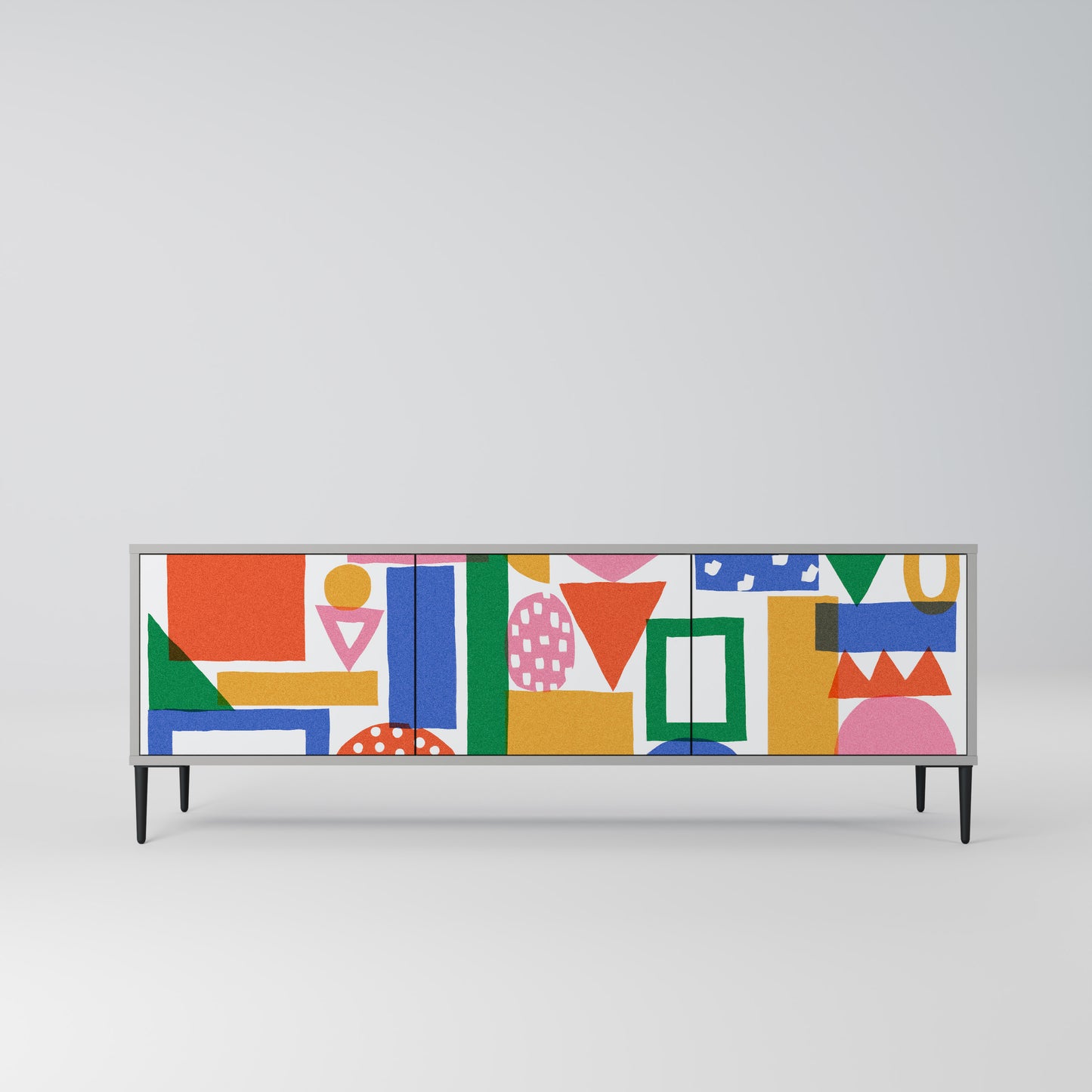 GEOMETRIC GLIMMER 3-dörrars TV-bänk i grå finish