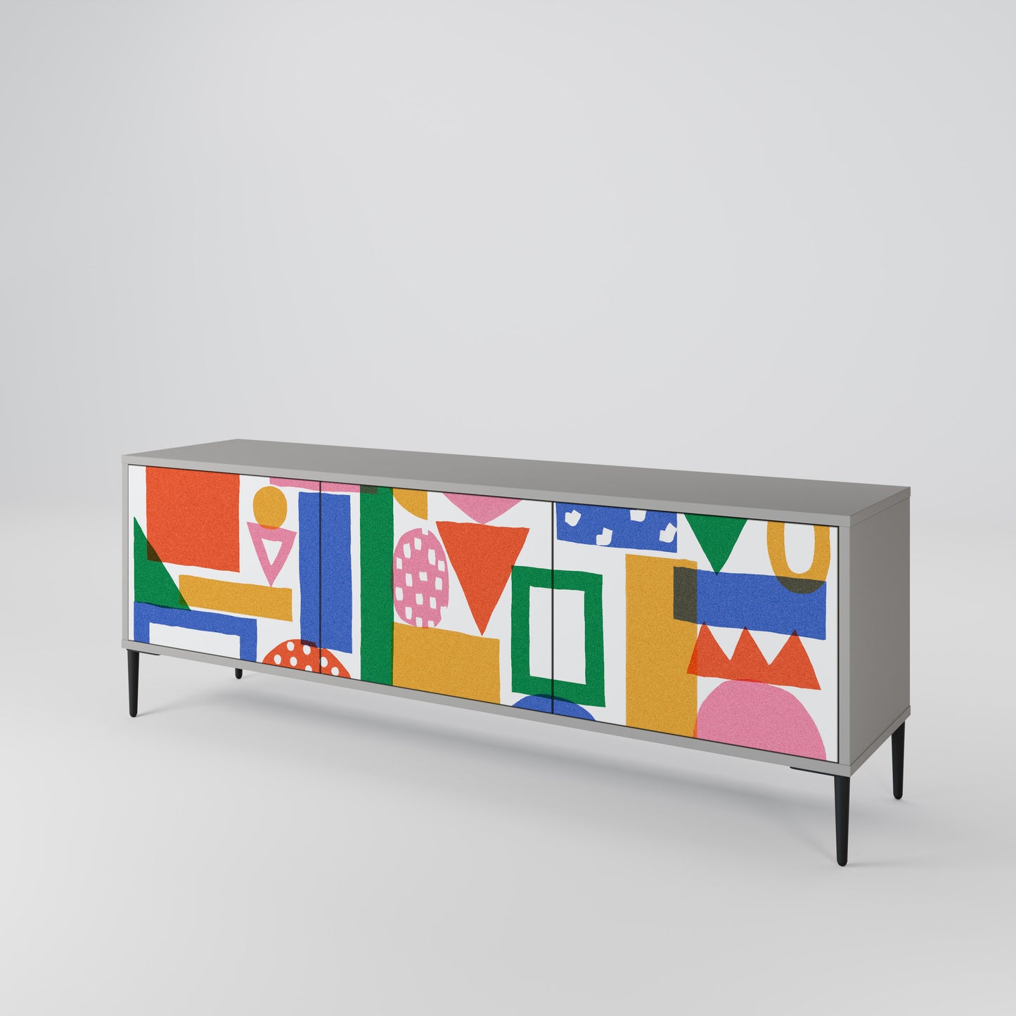 GEOMETRIC GLIMMER 3-dörrars TV-bänk i grå finish