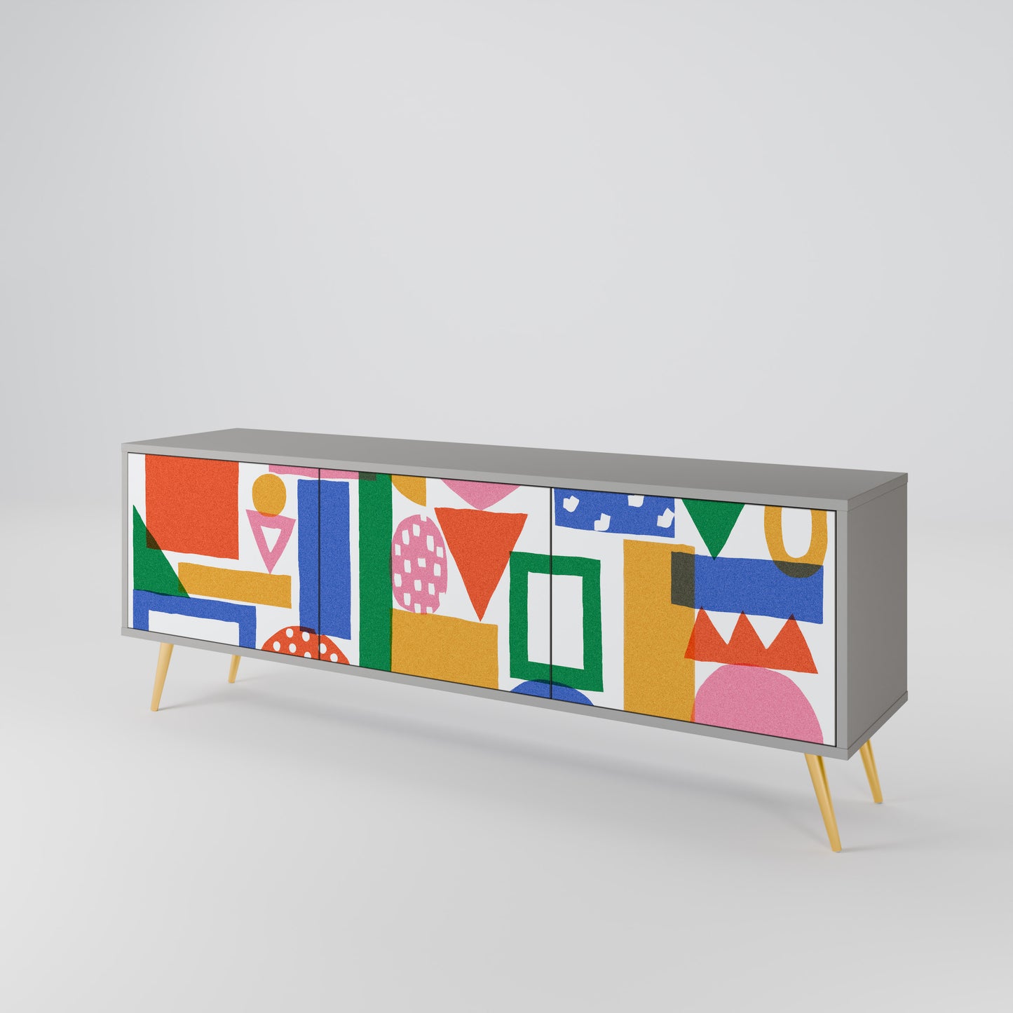 GEOMETRIC GLIMMER 3-dörrars TV-bänk i grå finish