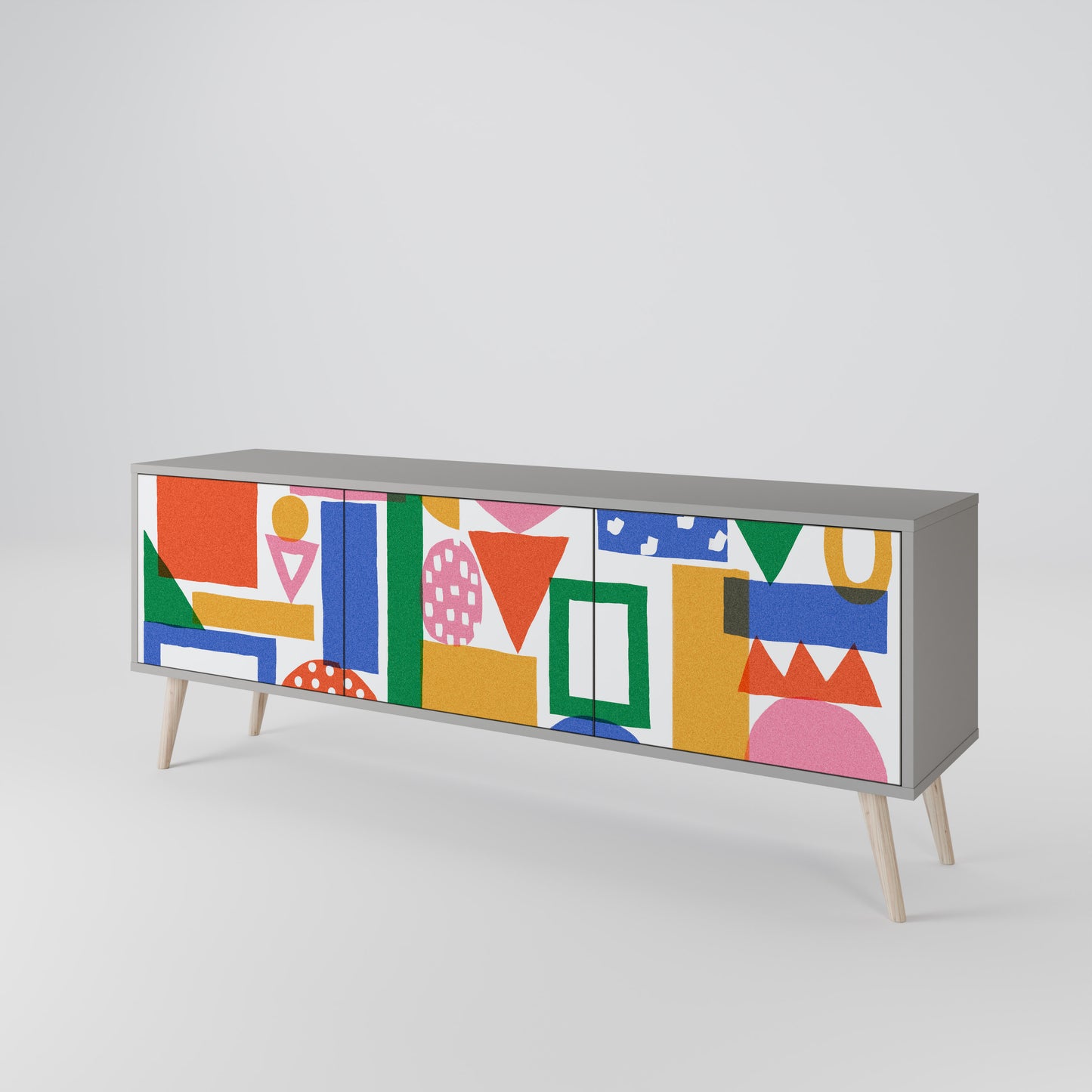 GEOMETRIC GLIMMER 3-dörrars TV-bänk i grå finish