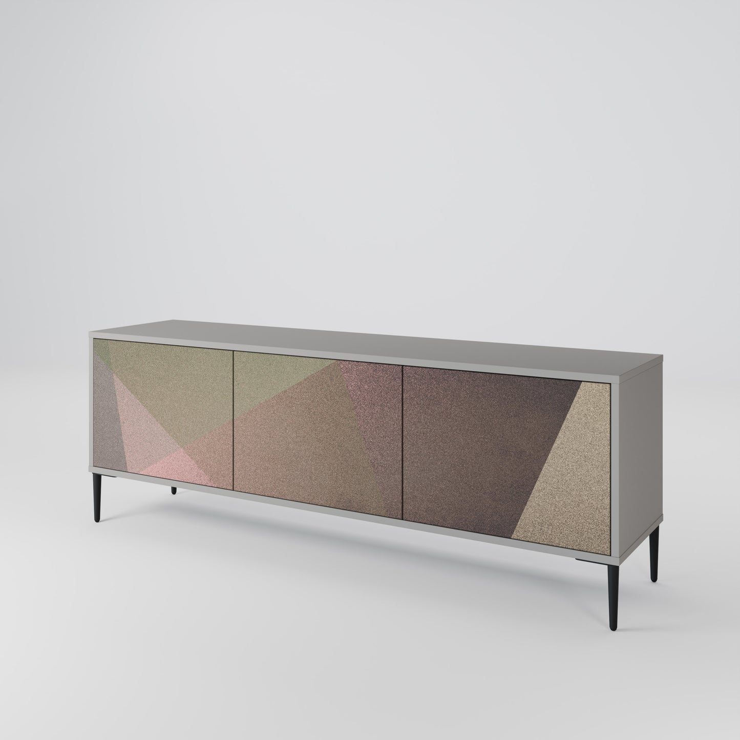 BEIGE GEOMETRY 3-Door TV Stand in Grey Finish
