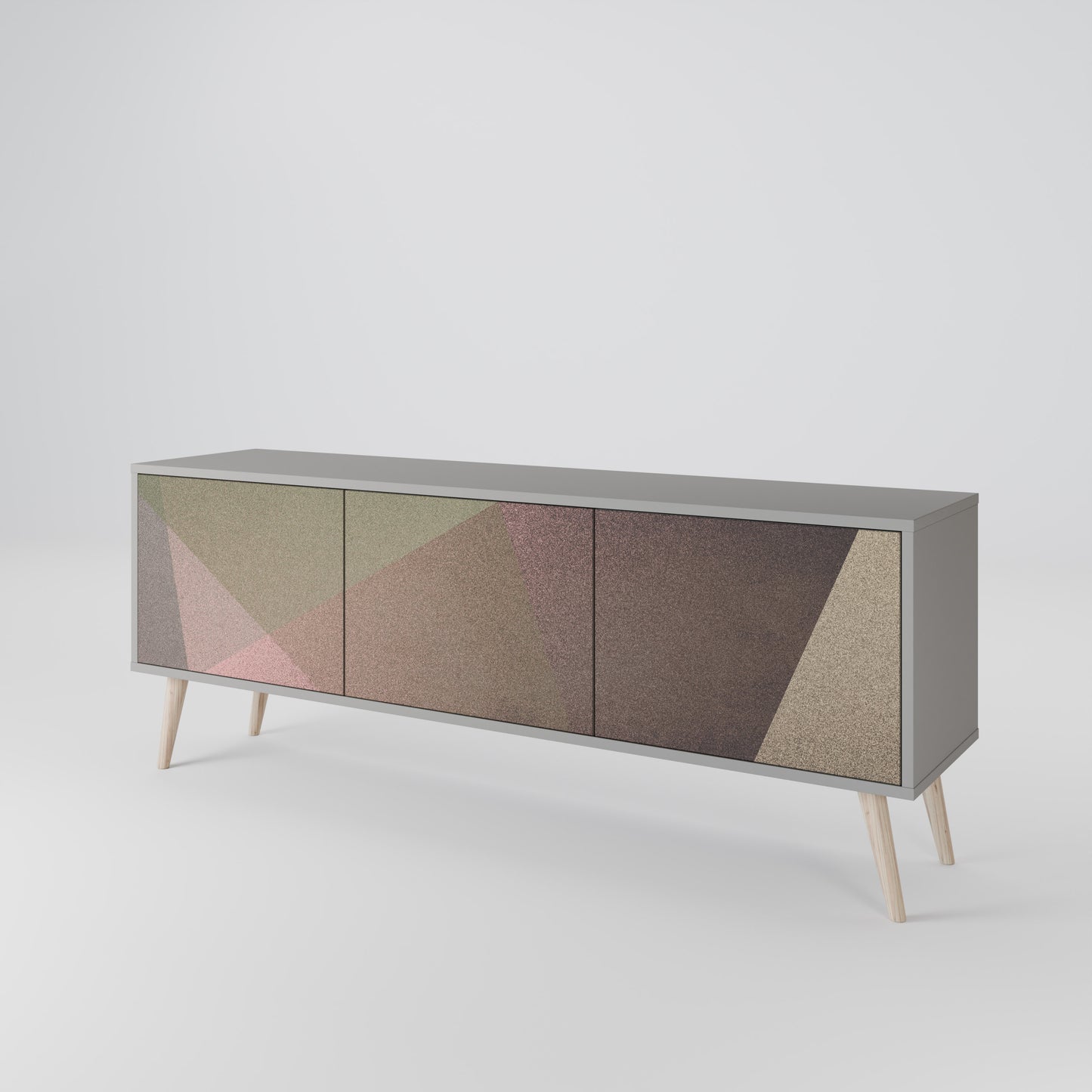 BEIGE GEOMETRY 3-Door TV Stand in Grey Finish