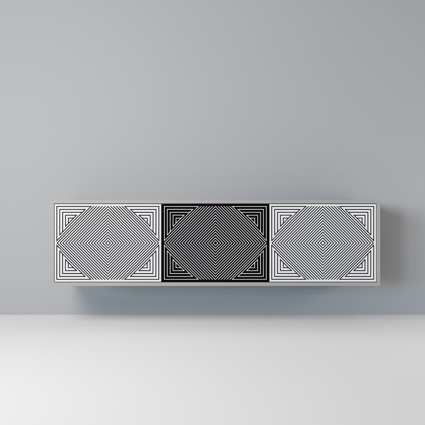 POLYGON ILLUSION 3-dörrars TV-bänk i grå finish