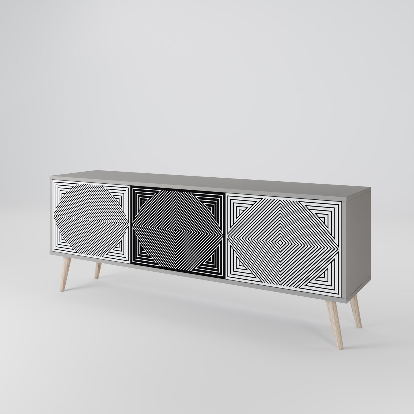 POLYGON ILLUSION 3-dörrars TV-bänk i grå finish