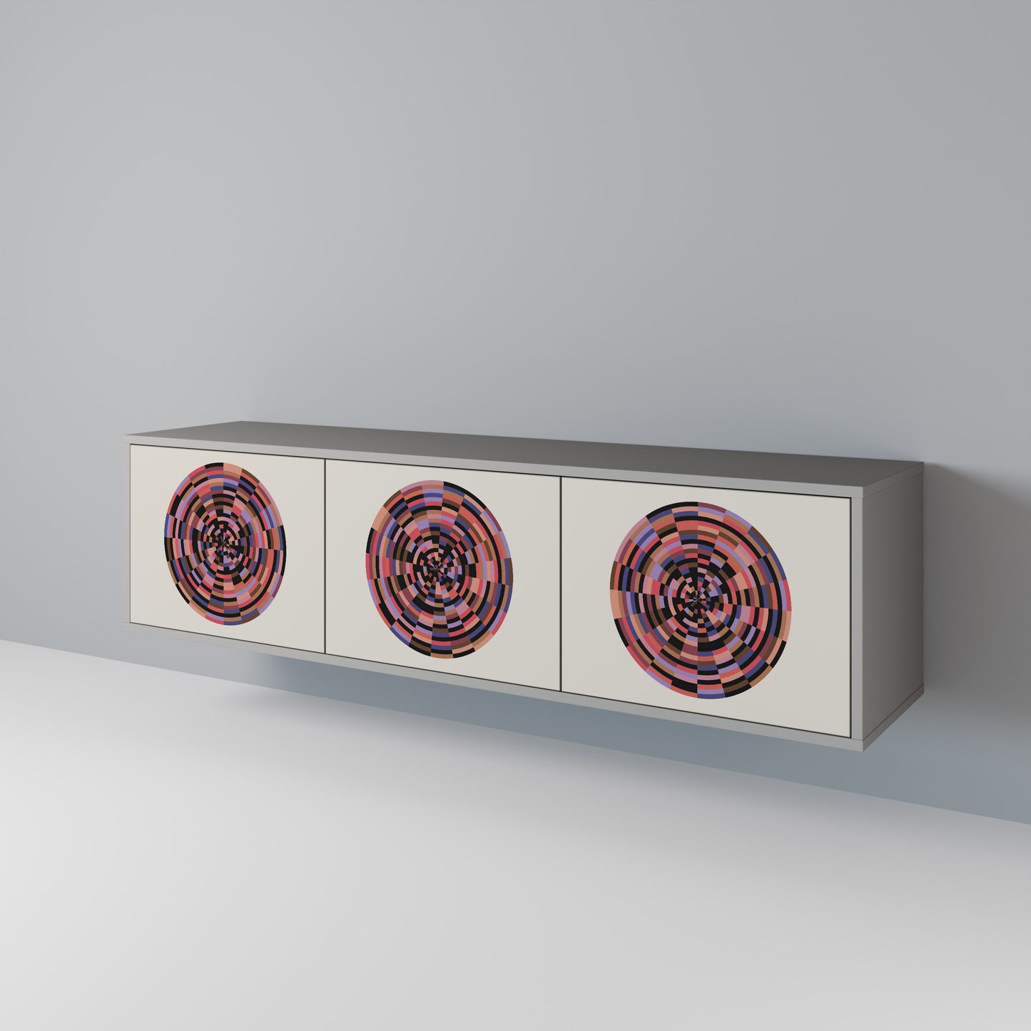 BROWN CIRCLES 3-dörrars TV-bänk i grå finish