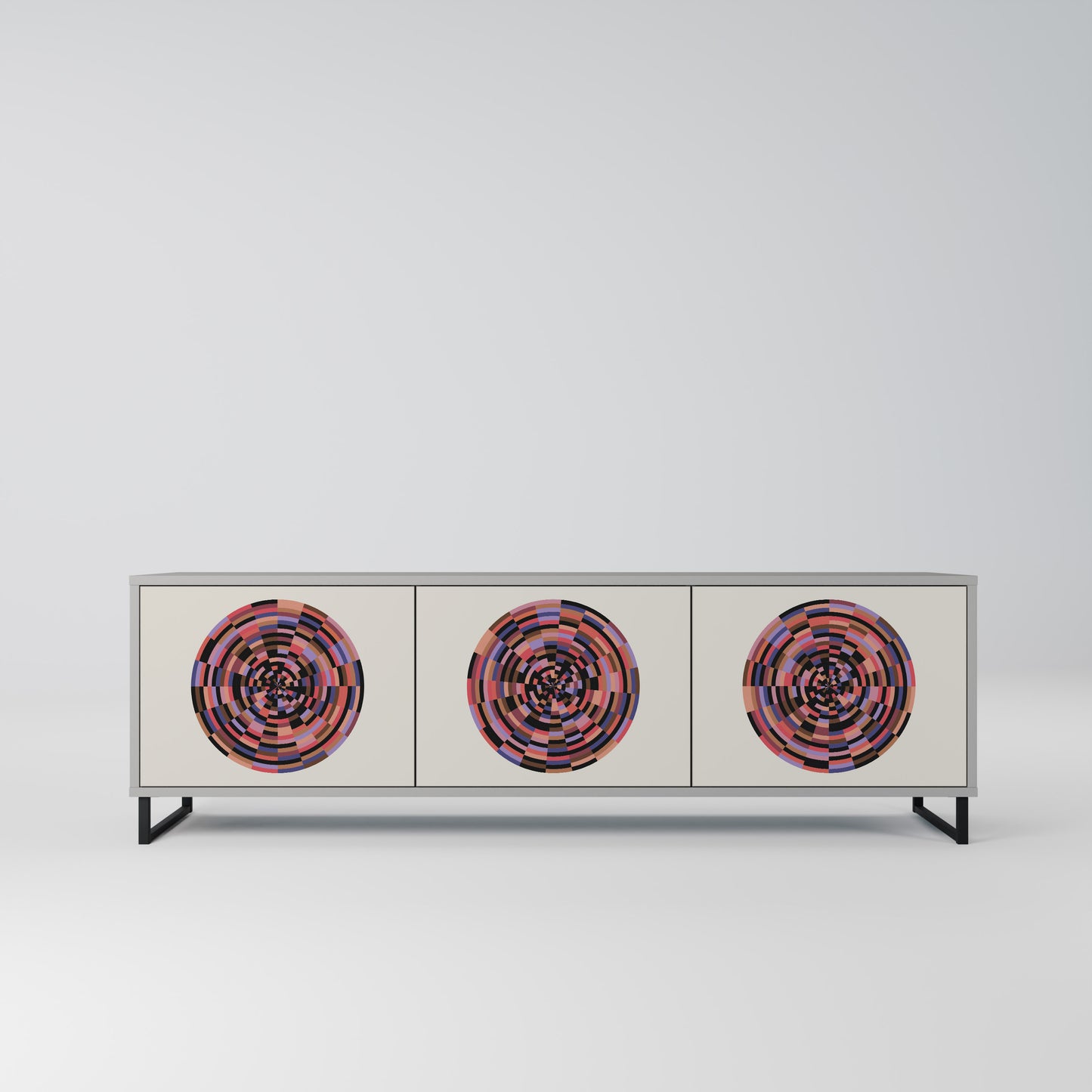 BROWN CIRCLES 3-dörrars TV-bänk i grå finish