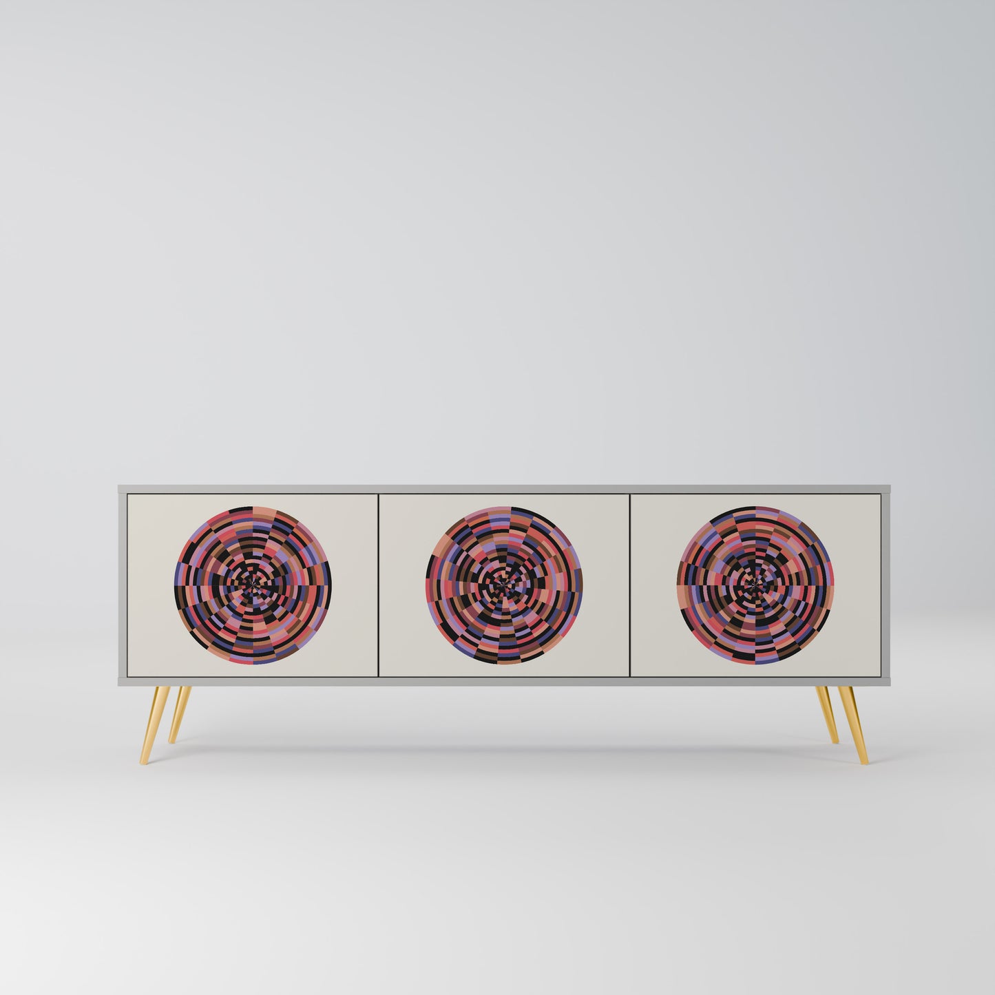 BROWN CIRCLES 3-dörrars TV-bänk i grå finish