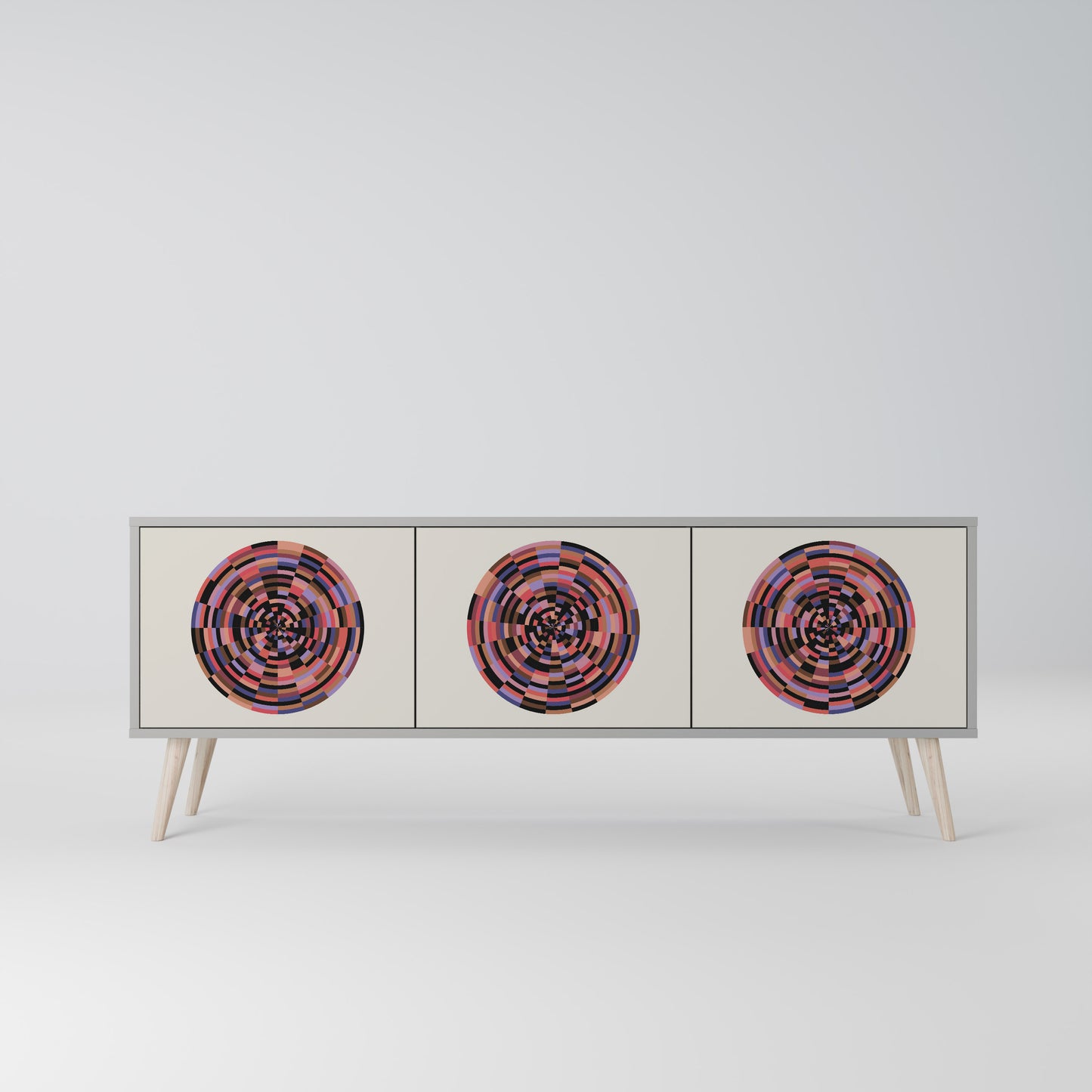 BROWN CIRCLES 3-dörrars TV-bänk i grå finish