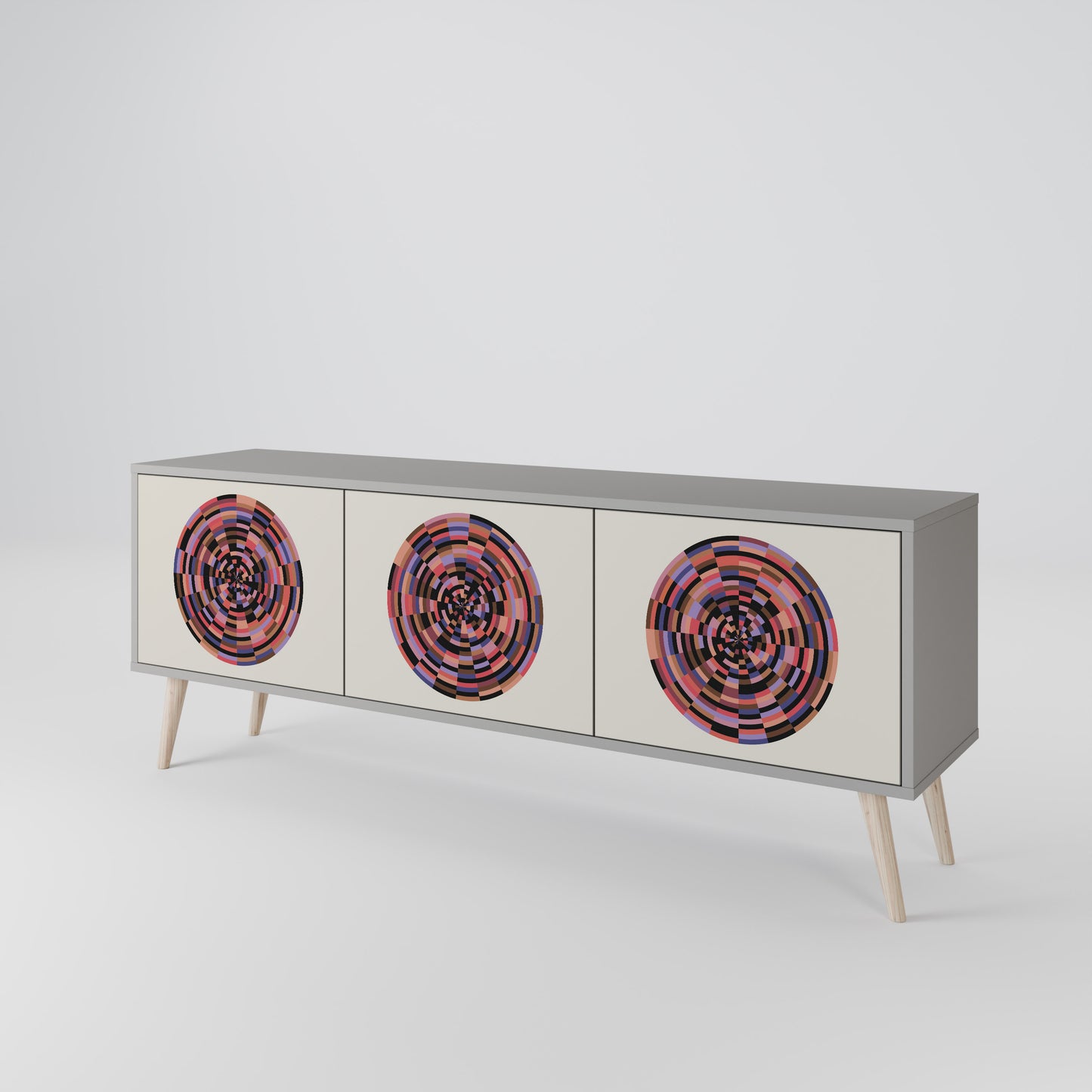BROWN CIRCLES 3-dörrars TV-bänk i grå finish