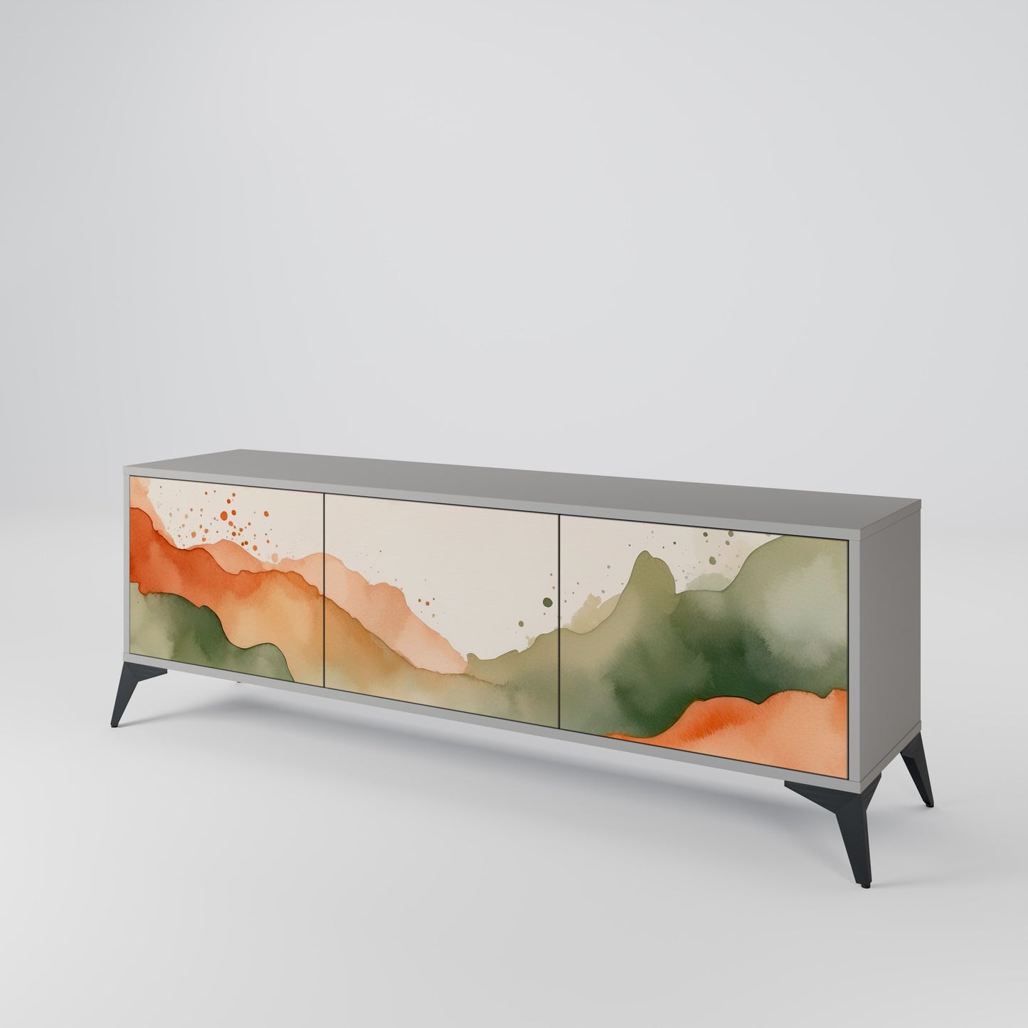 WATERCOLOUR PEAKS 3-Door TV Stand in Grey Finish