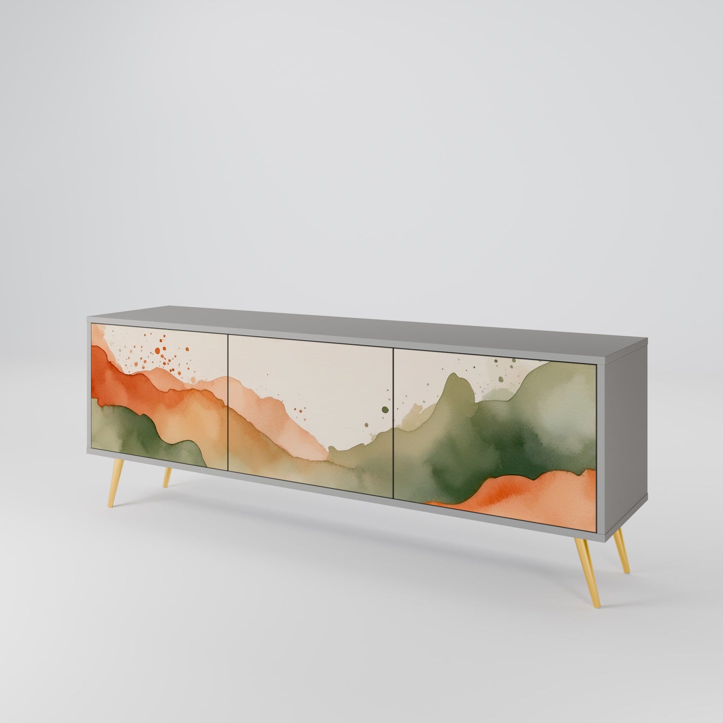 WATERCOLOUR PEAKS 3-Door TV Stand in Grey Finish