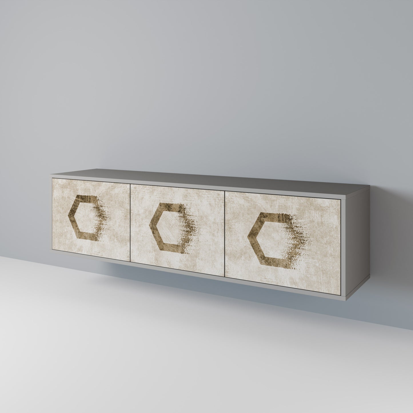 HEXAGONAL SHAPES 3-dörrars TV-bänk i grå finish