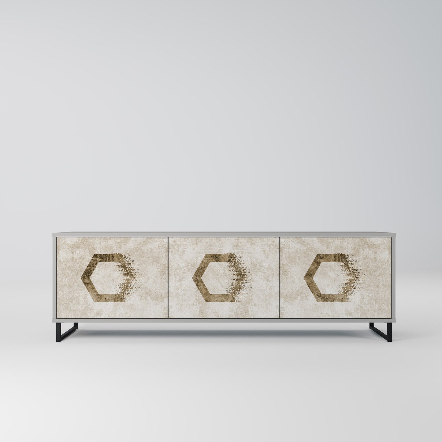 HEXAGONAL SHAPES 3-dörrars TV-bänk i grå finish