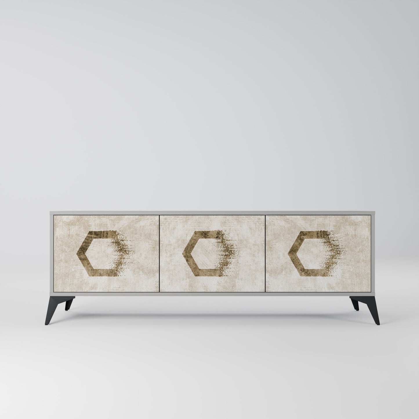 HEXAGONAL SHAPES 3-dörrars TV-bänk i grå finish