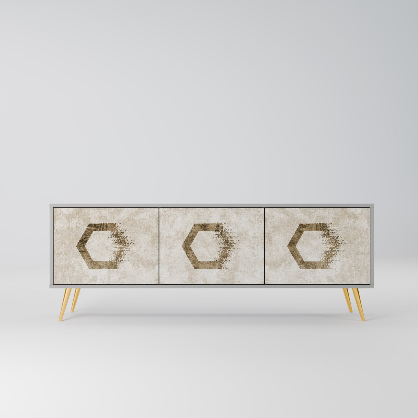HEXAGONAL SHAPES 3-dörrars TV-bänk i grå finish