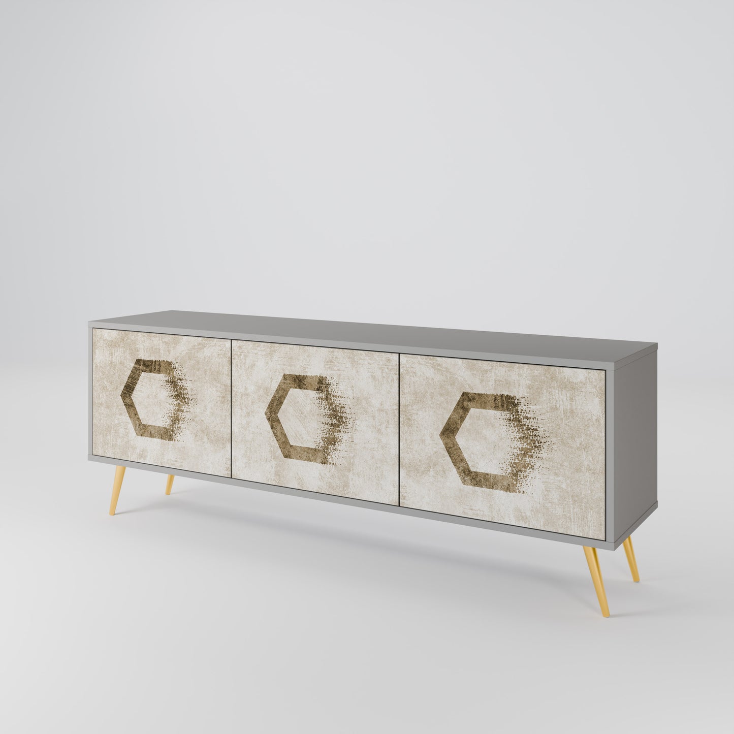 HEXAGONAL SHAPES 3-dörrars TV-bänk i grå finish