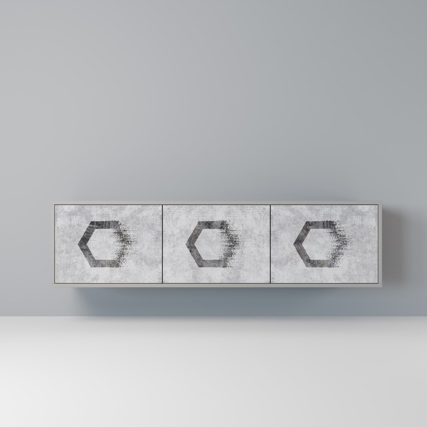 HEXAGONAL FIGURES 3-dörrars TV-bänk i grå finish