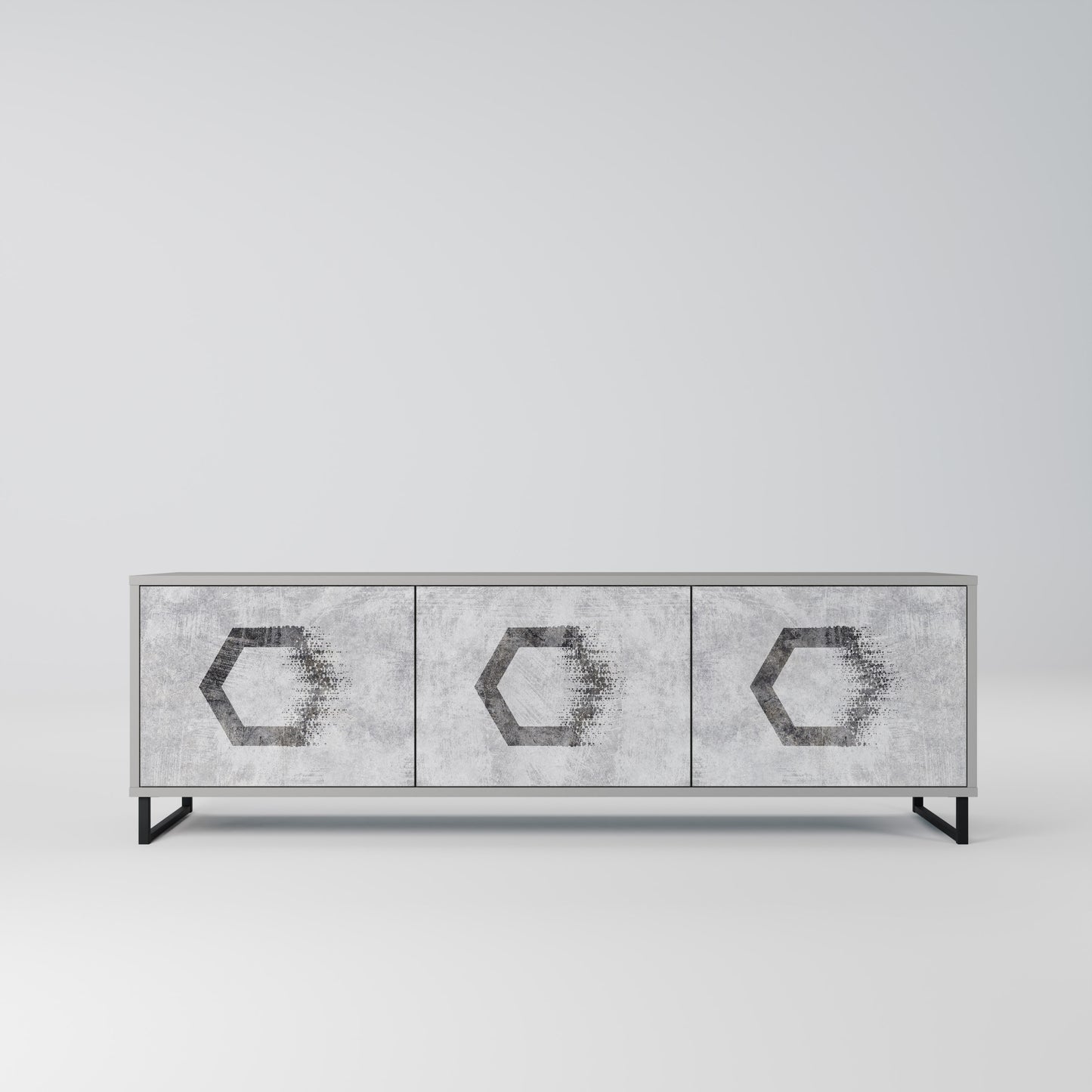 HEXAGONAL FIGURES 3-dörrars TV-bänk i grå finish