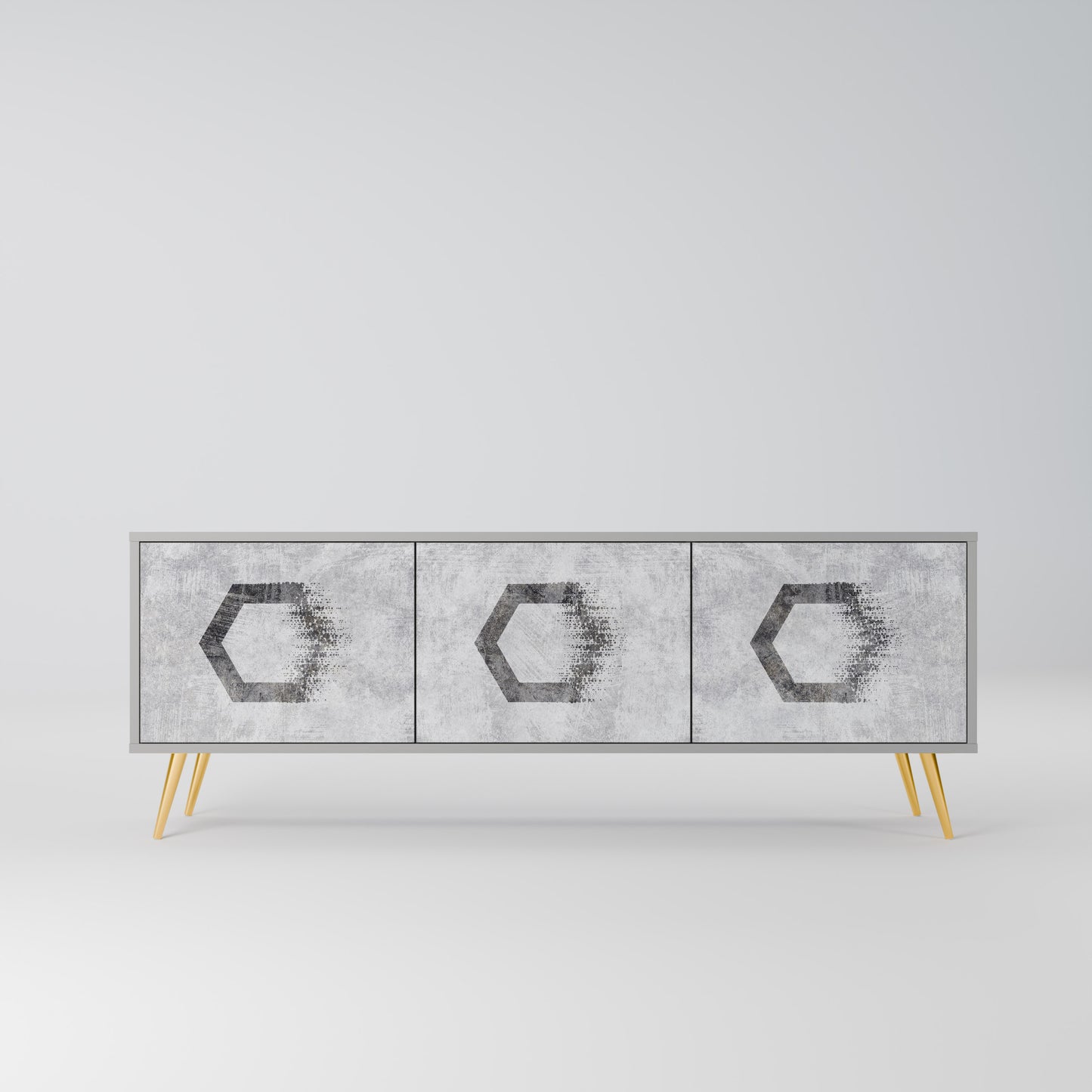 HEXAGONAL FIGURES 3-dörrars TV-bänk i grå finish