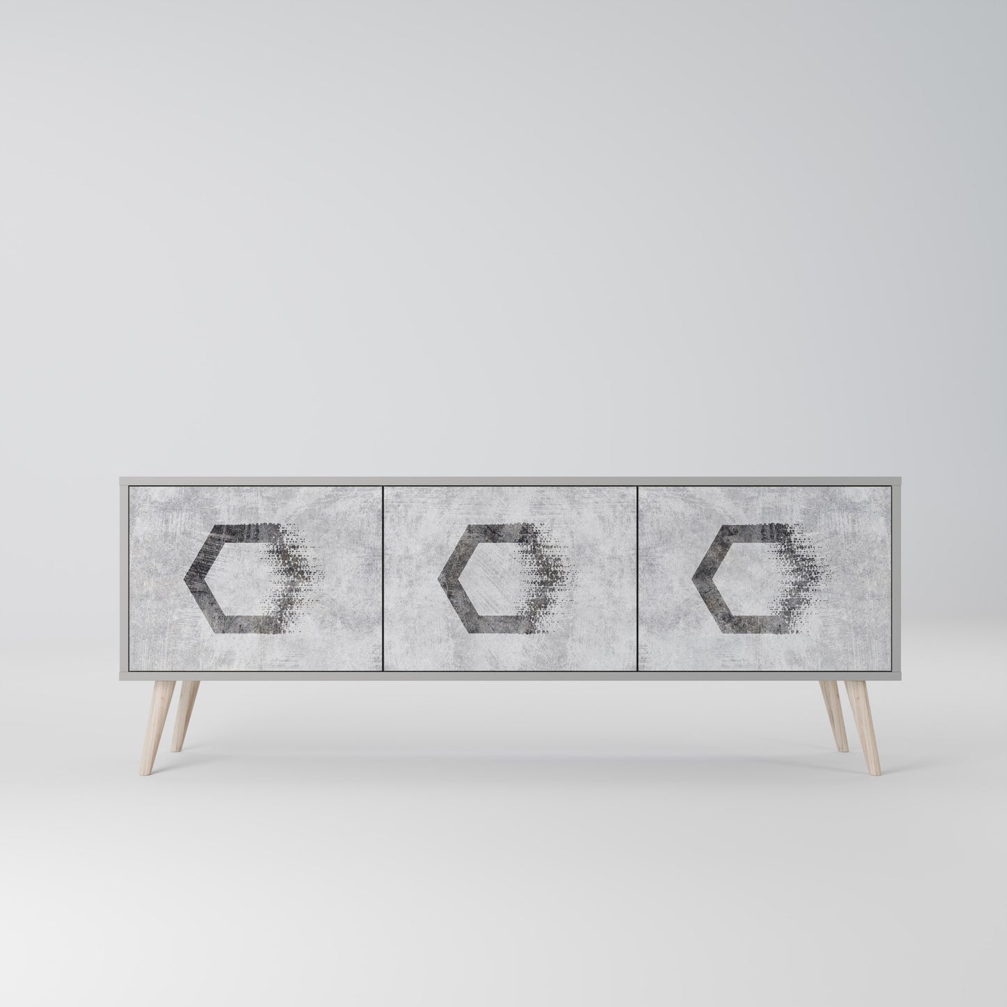 HEXAGONAL FIGURES 3-dörrars TV-bänk i grå finish