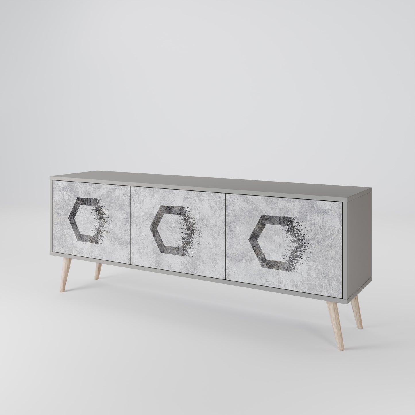 HEXAGONAL FIGURES 3-dörrars TV-bänk i grå finish