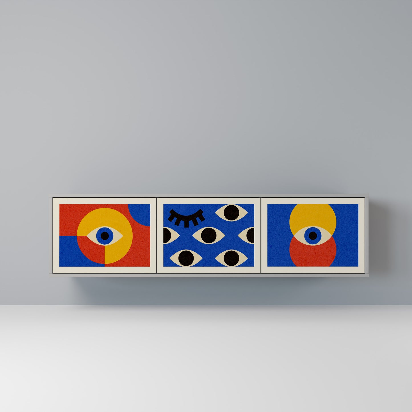 GEOMETRIC EYES 3-dörrars TV-bänk i grå finish