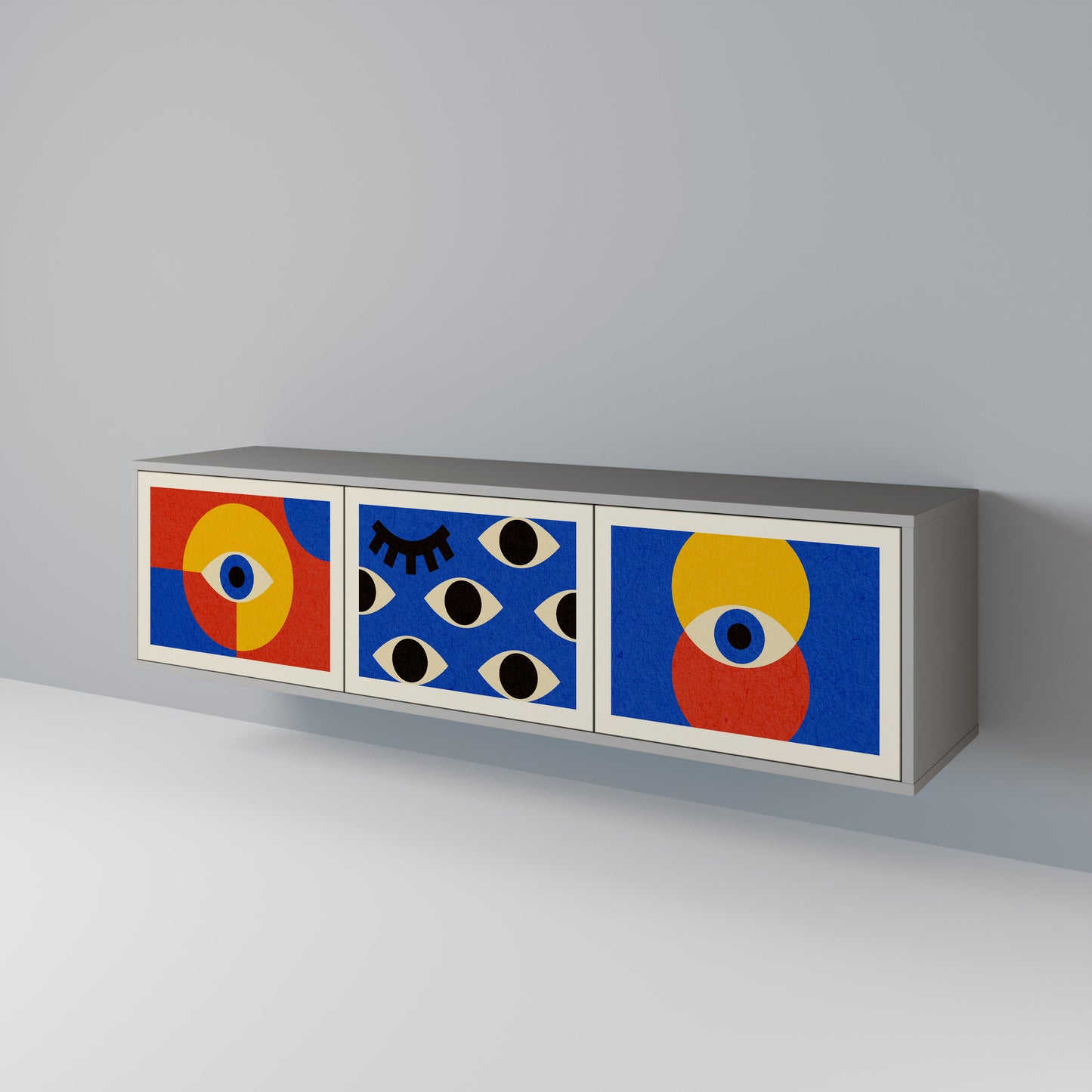 GEOMETRIC EYES 3-dörrars TV-bänk i grå finish