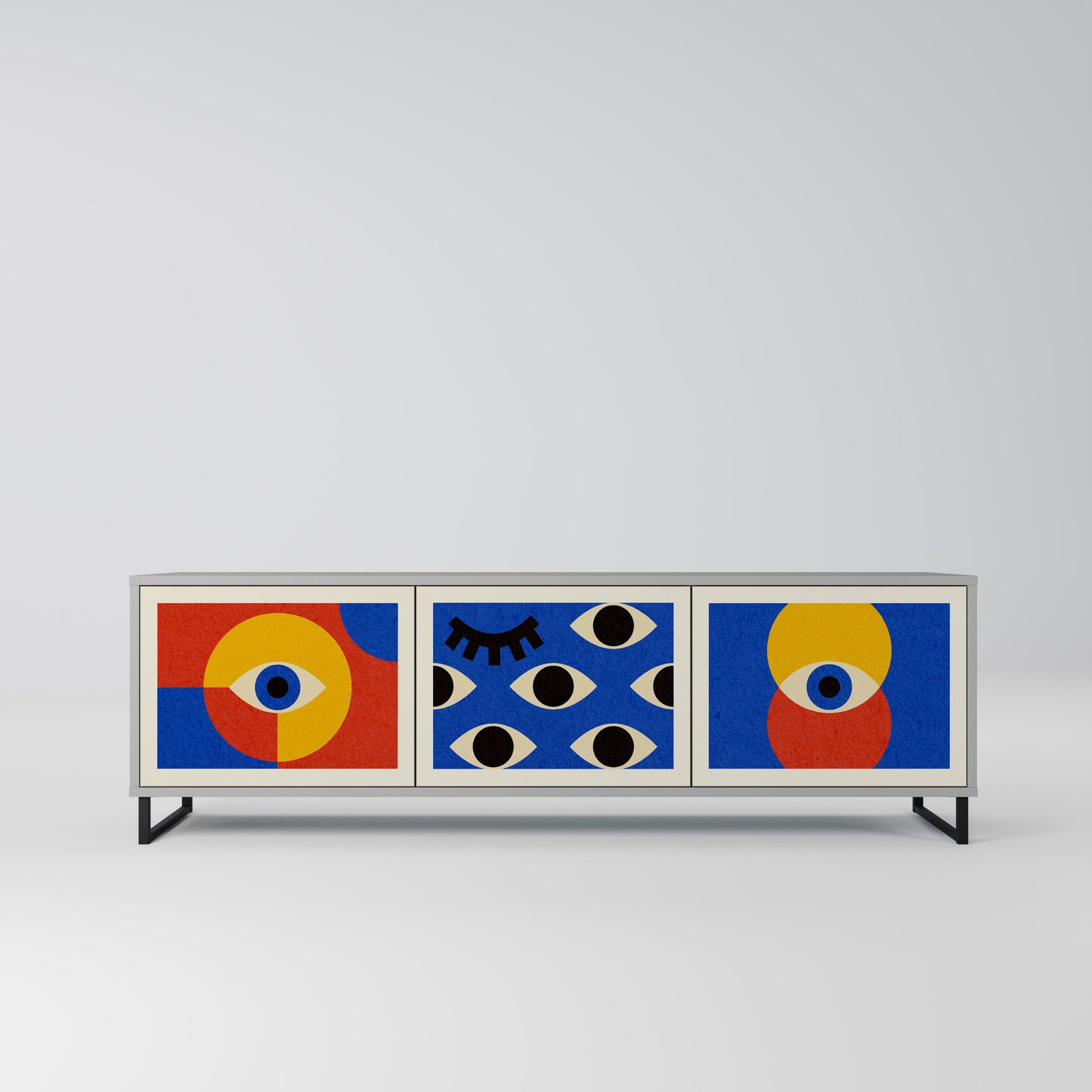GEOMETRIC EYES 3-dörrars TV-bänk i grå finish