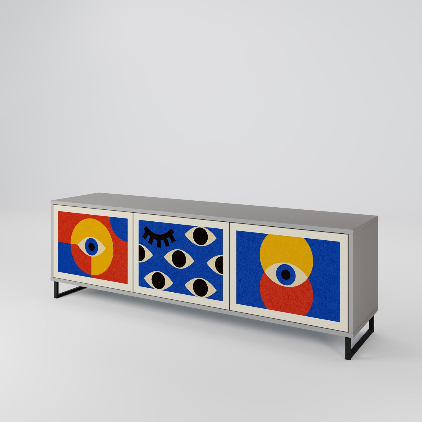 GEOMETRIC EYES 3-dörrars TV-bänk i grå finish